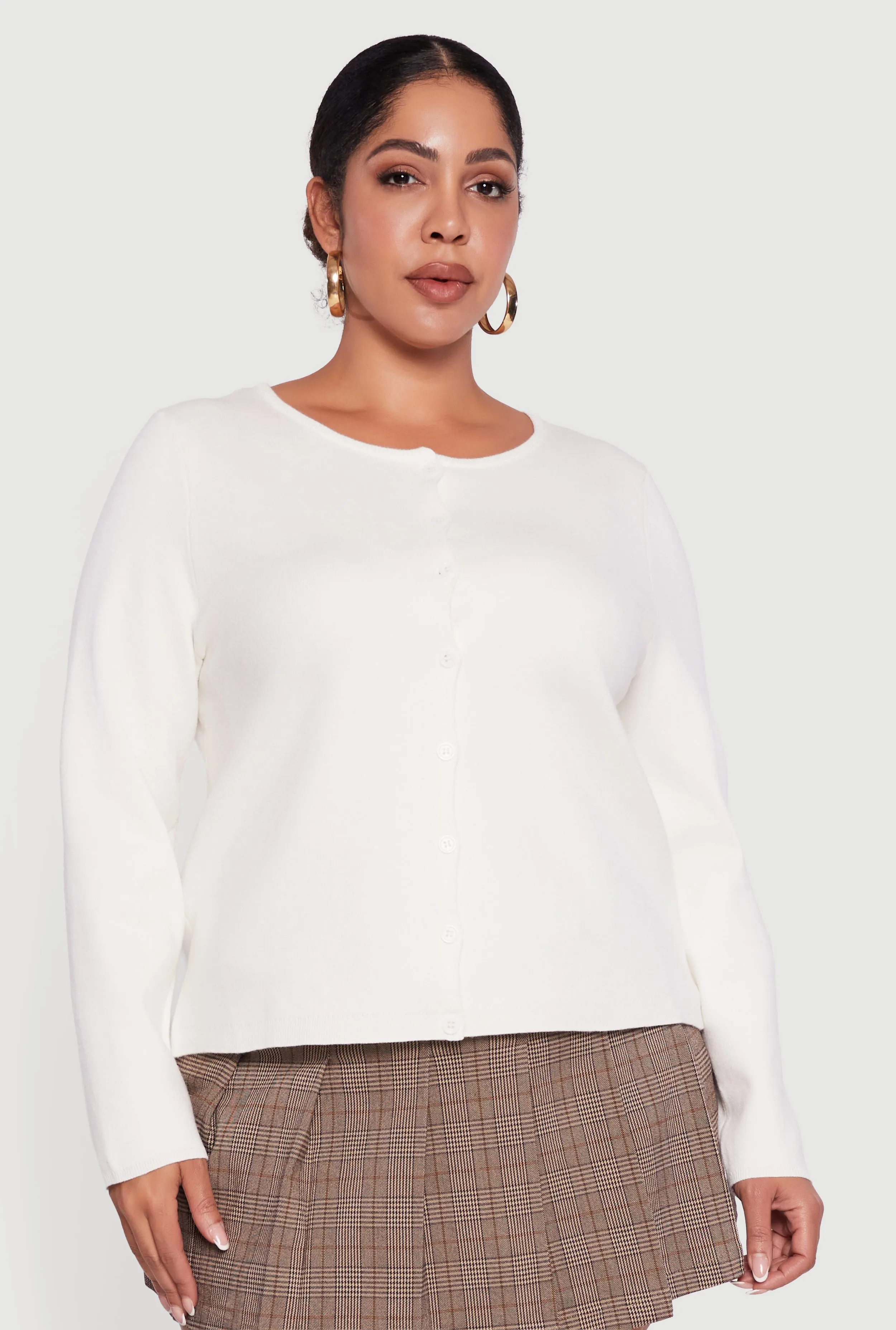 Plus Size Long Sleeve Button Front Cardigan sold by Rainbow product image thumbnail 2