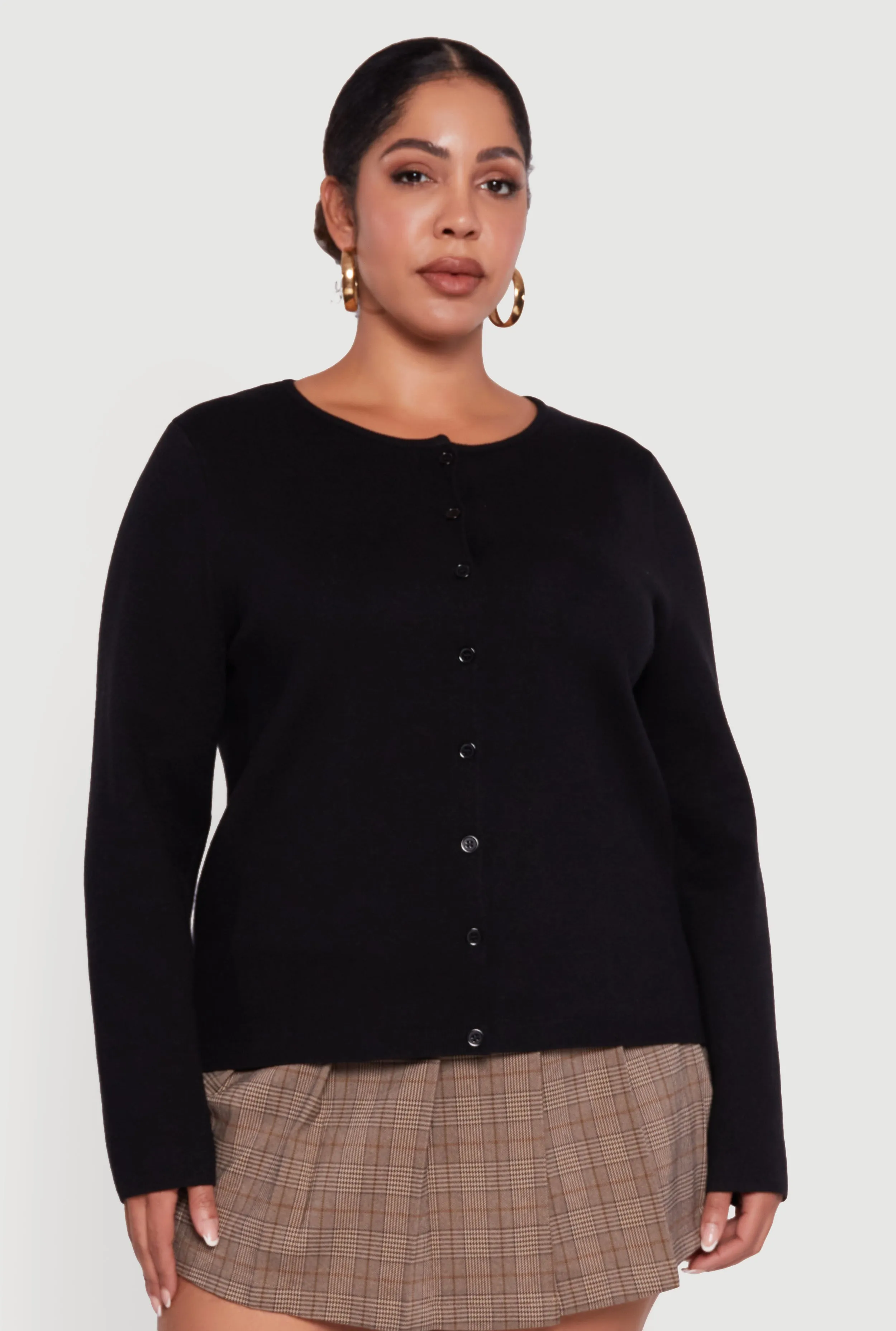 Plus Size Long Sleeve Button Front Cardigan sold by Rainbow product image thumbnail 2