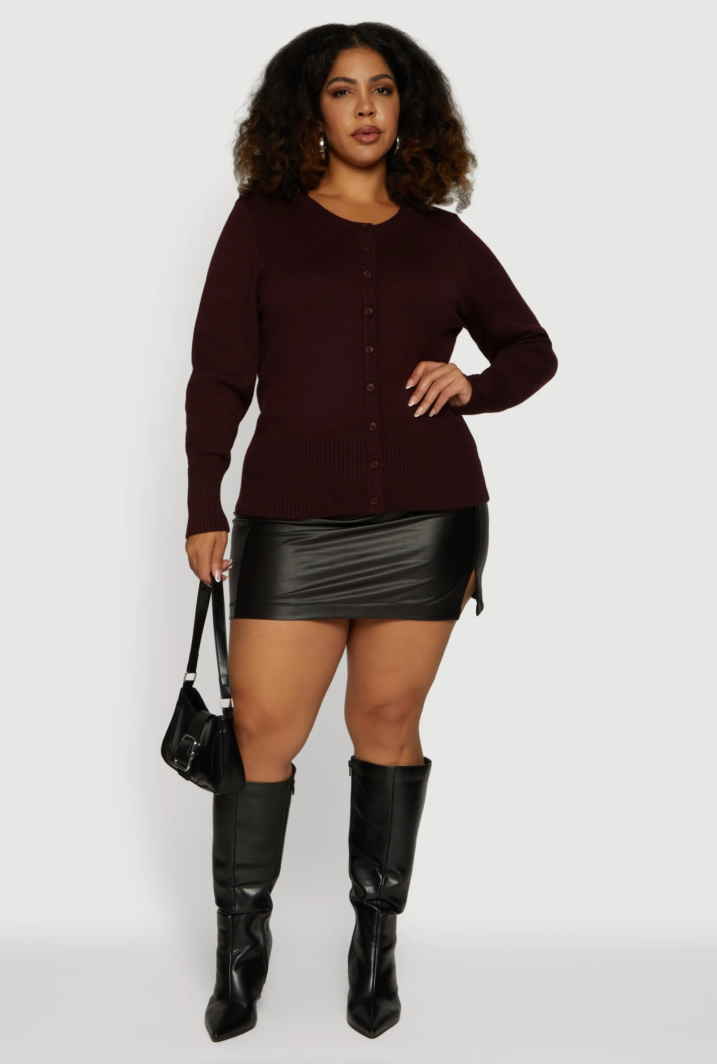 Plus Size Button Front Long Sleeve Cardigan sold by Rainbow product image thumbnail 3