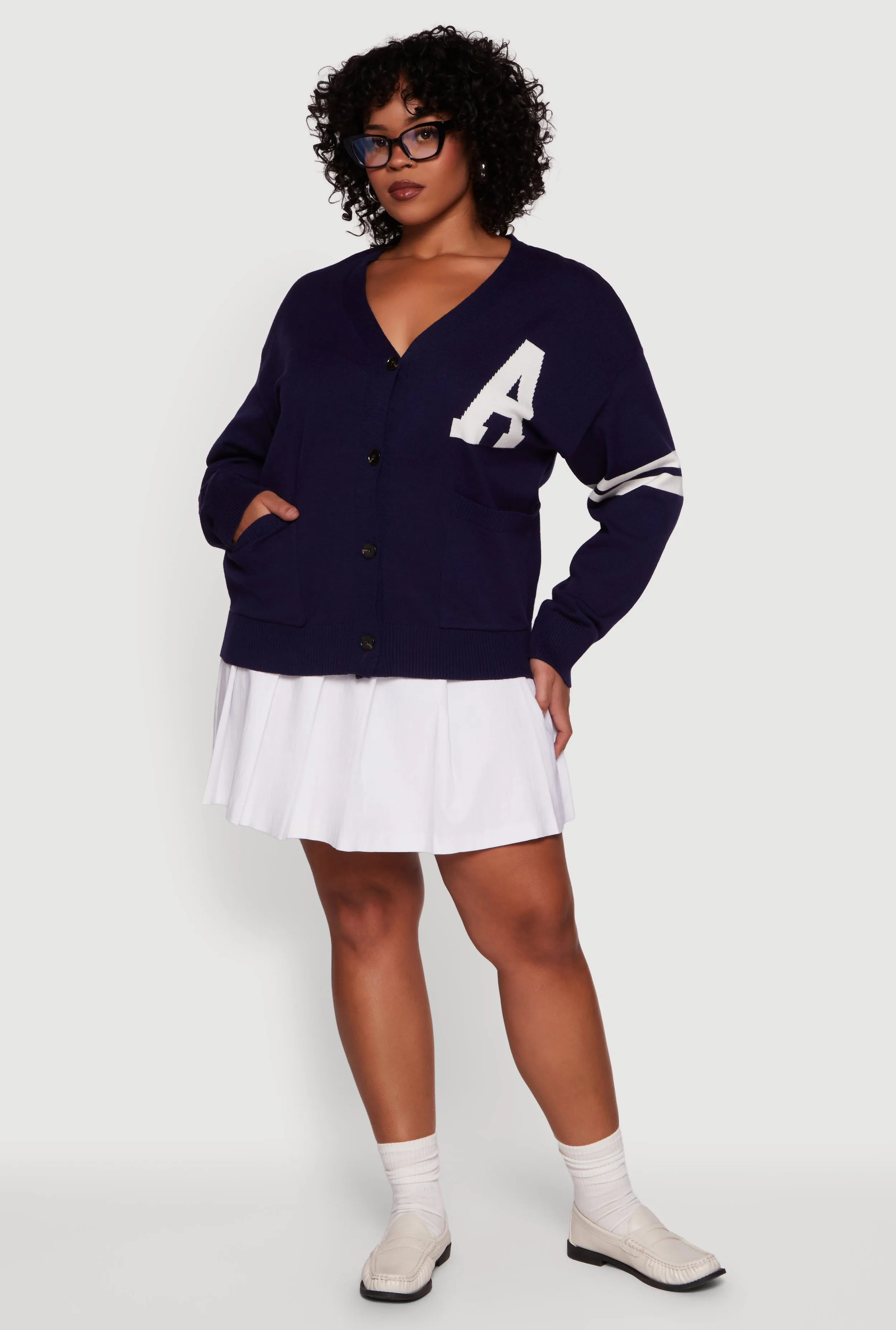 Plus Size A Initial Button Front Varsity Cardigan sold by Rainbow product image thumbnail 4