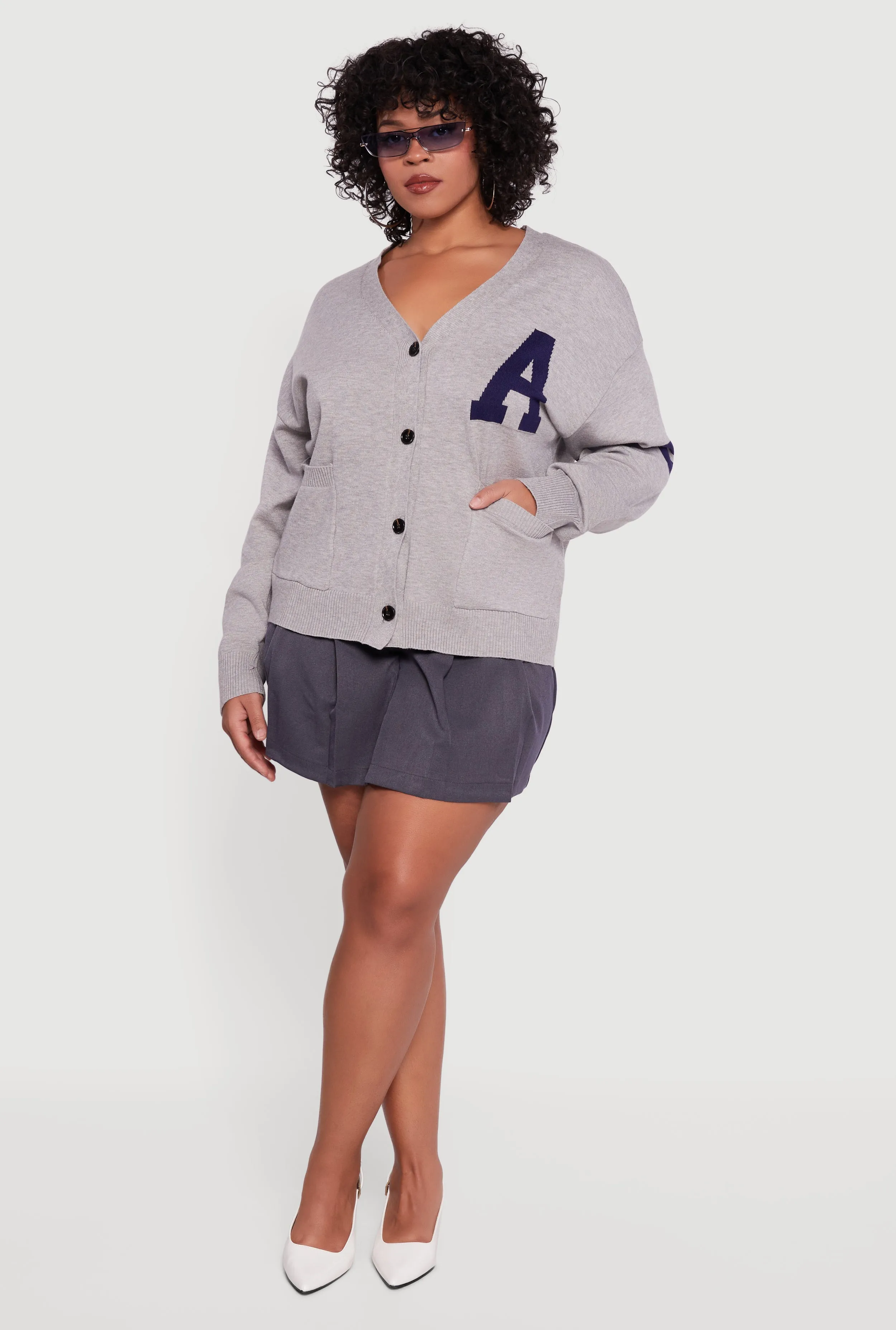 Plus Size A Initial Button Front Varsity Cardigan sold by Rainbow product image thumbnail 3