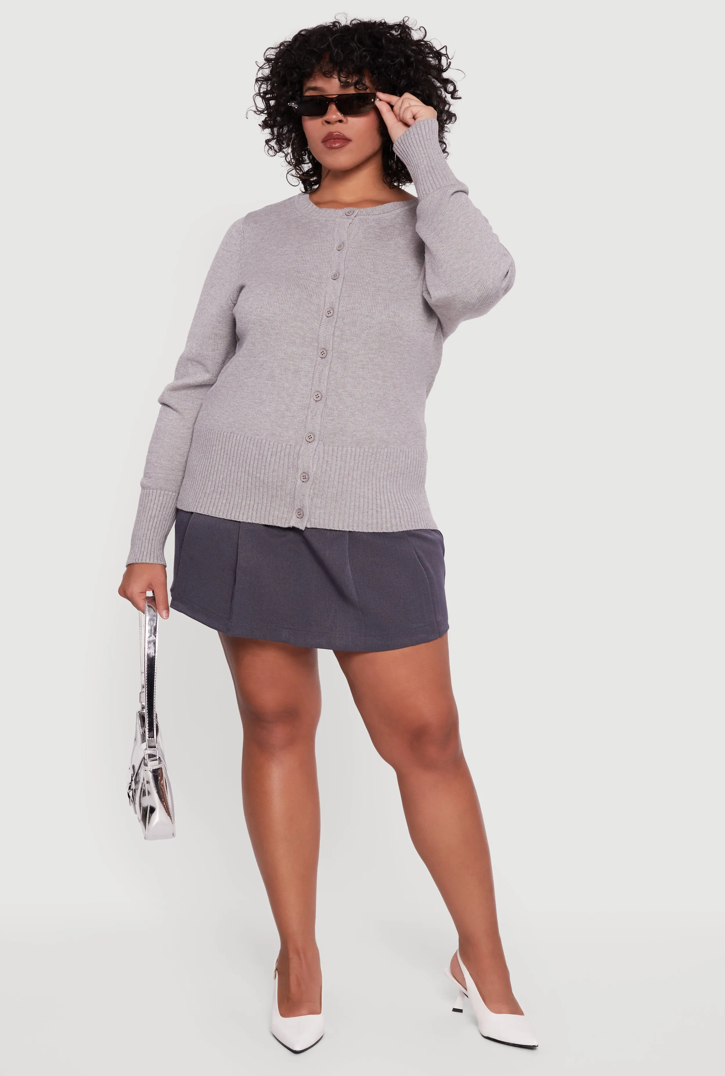 Plus Size Button Front Long Sleeve Cardigan sold by Rainbow product image thumbnail 3