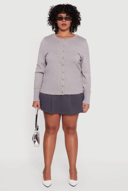 Plus Size Button Front Long Sleeve Cardigan sold by Rainbow