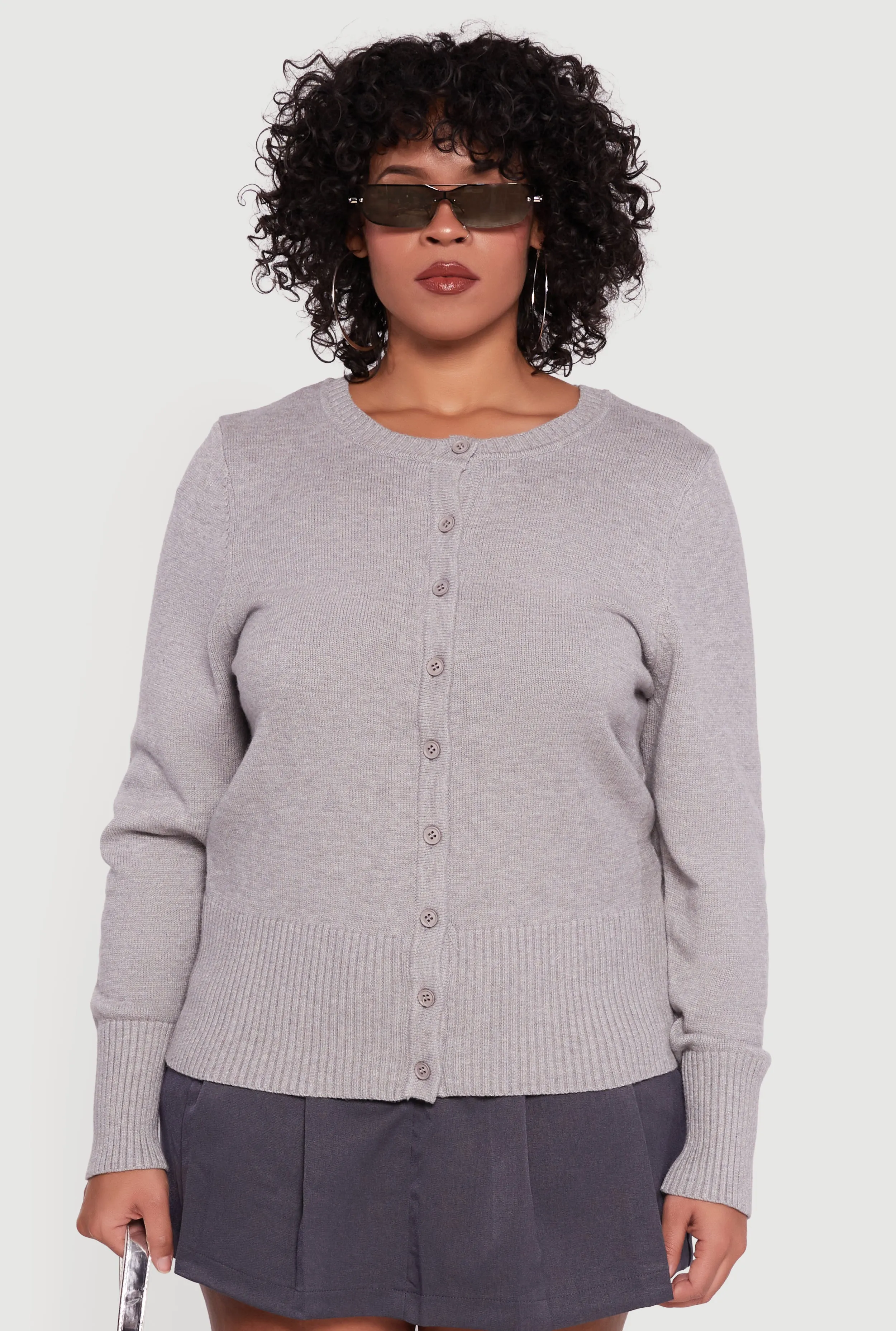 Plus Size Button Front Long Sleeve Cardigan sold by Rainbow product image thumbnail 2