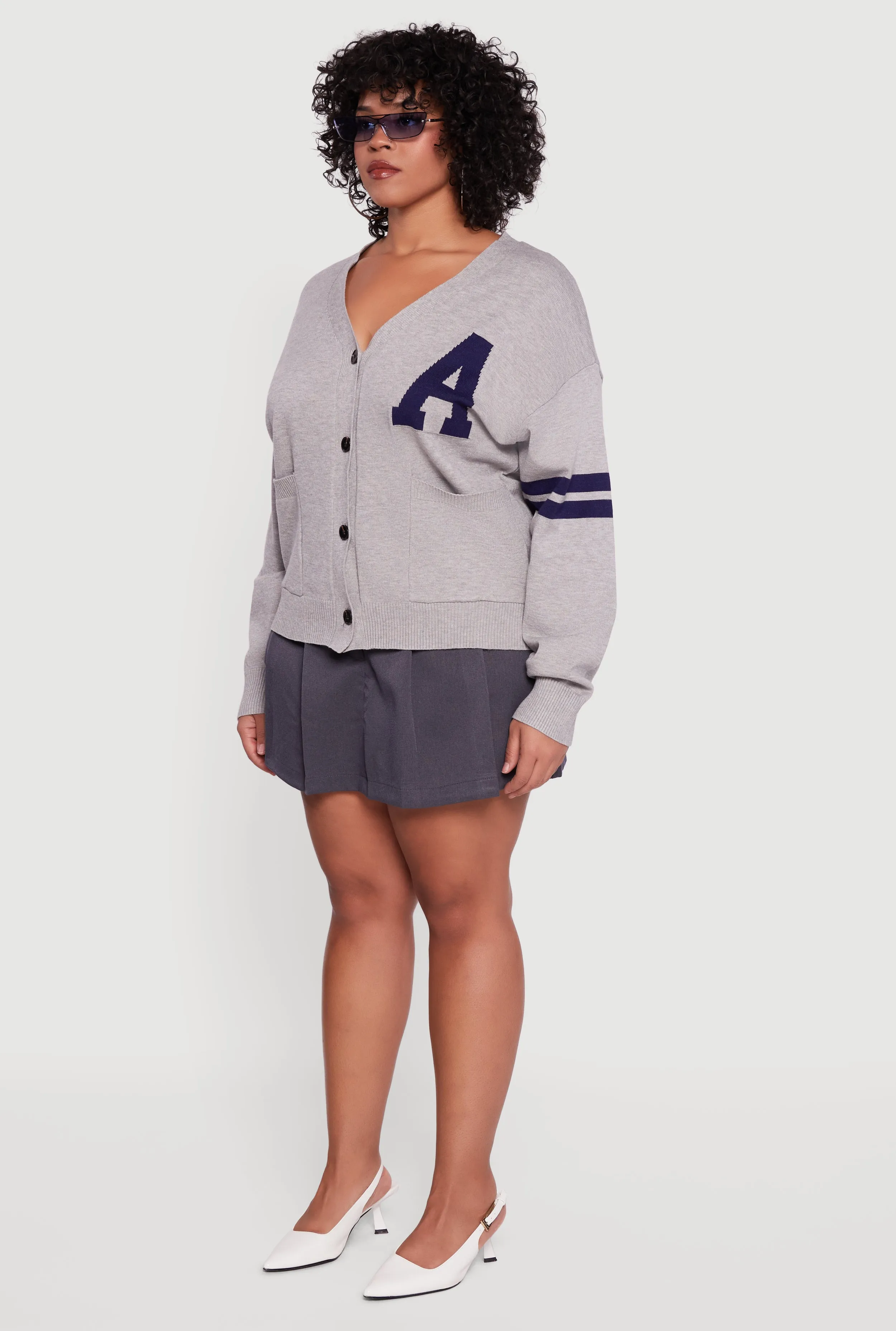 Plus Size A Initial Button Front Varsity Cardigan sold by Rainbow product image thumbnail 5