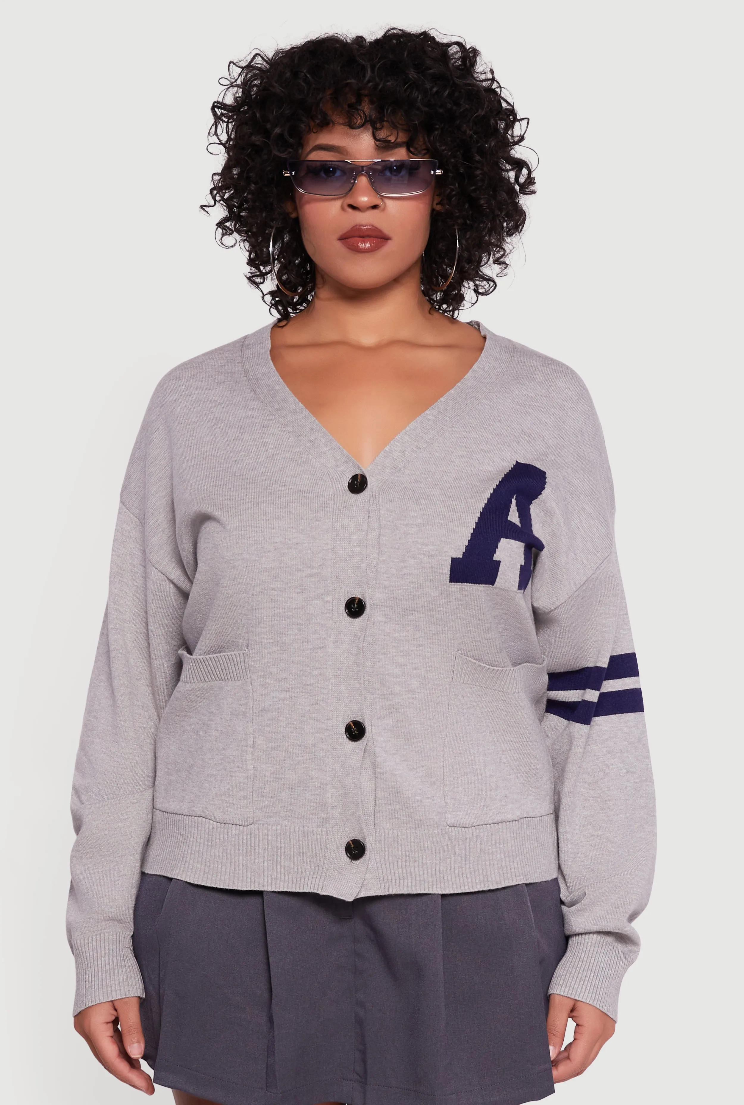 Plus Size A Initial Button Front Varsity Cardigan sold by Rainbow product image thumbnail 2