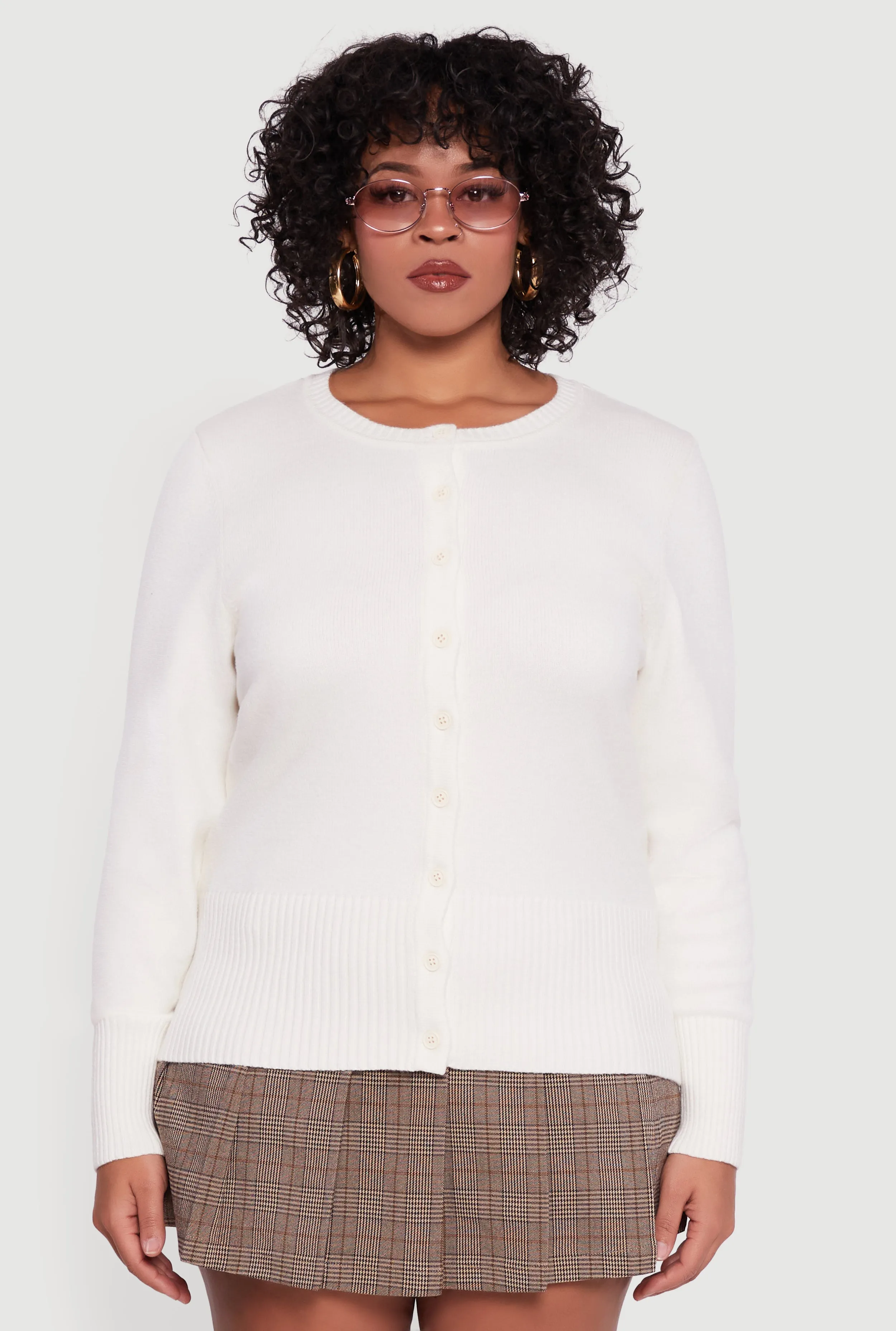 Plus Size Button Front Long Sleeve Cardigan sold by Rainbow product image thumbnail 2