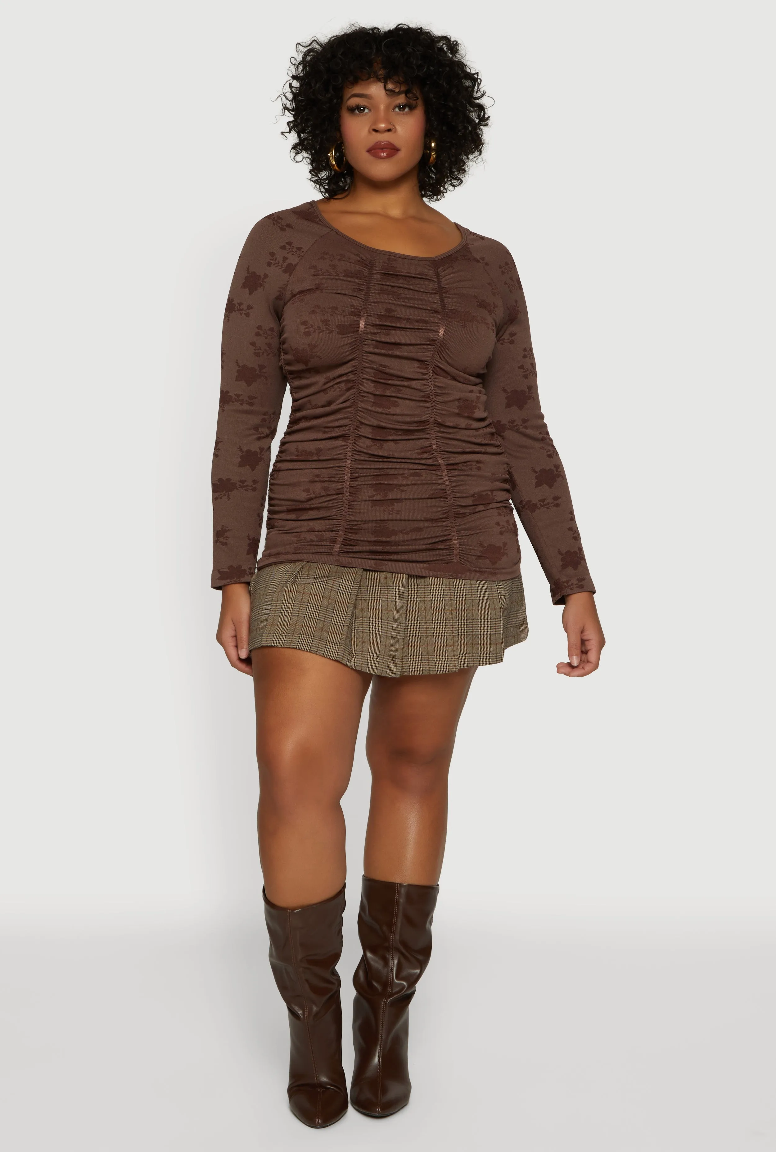 Plus Size Floral Print Scoop Neck Long Sleeve Top sold by Rainbow product image thumbnail 4