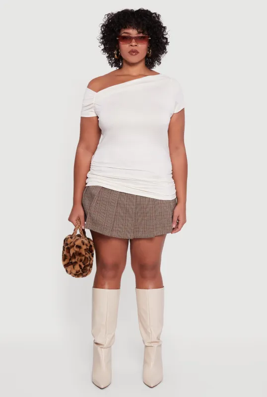 Plus Size One Shoulder Side Ruched Blouse sold by Rainbow