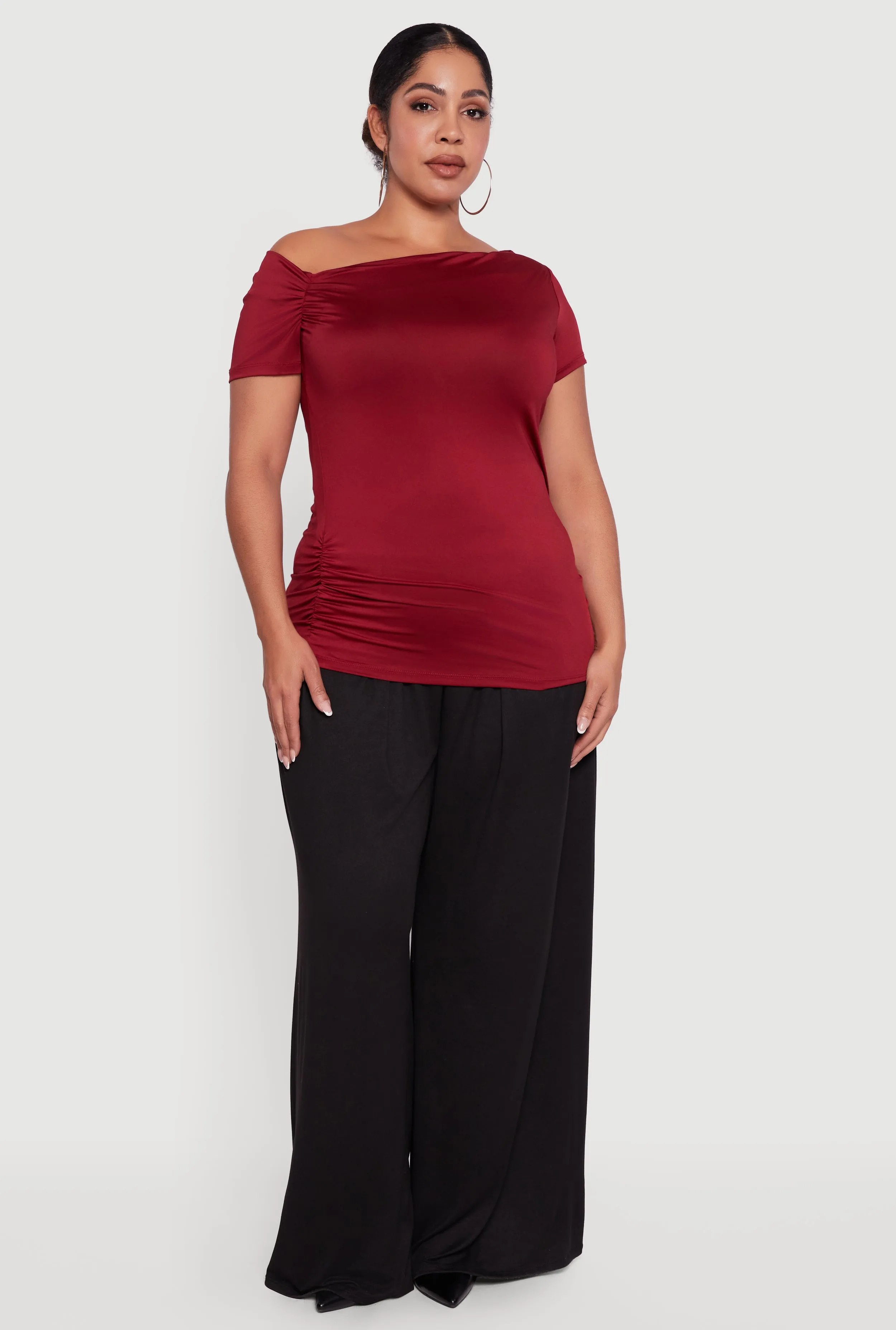 Plus Size One Shoulder Side Ruched Blouse sold by Rainbow product image thumbnail 2