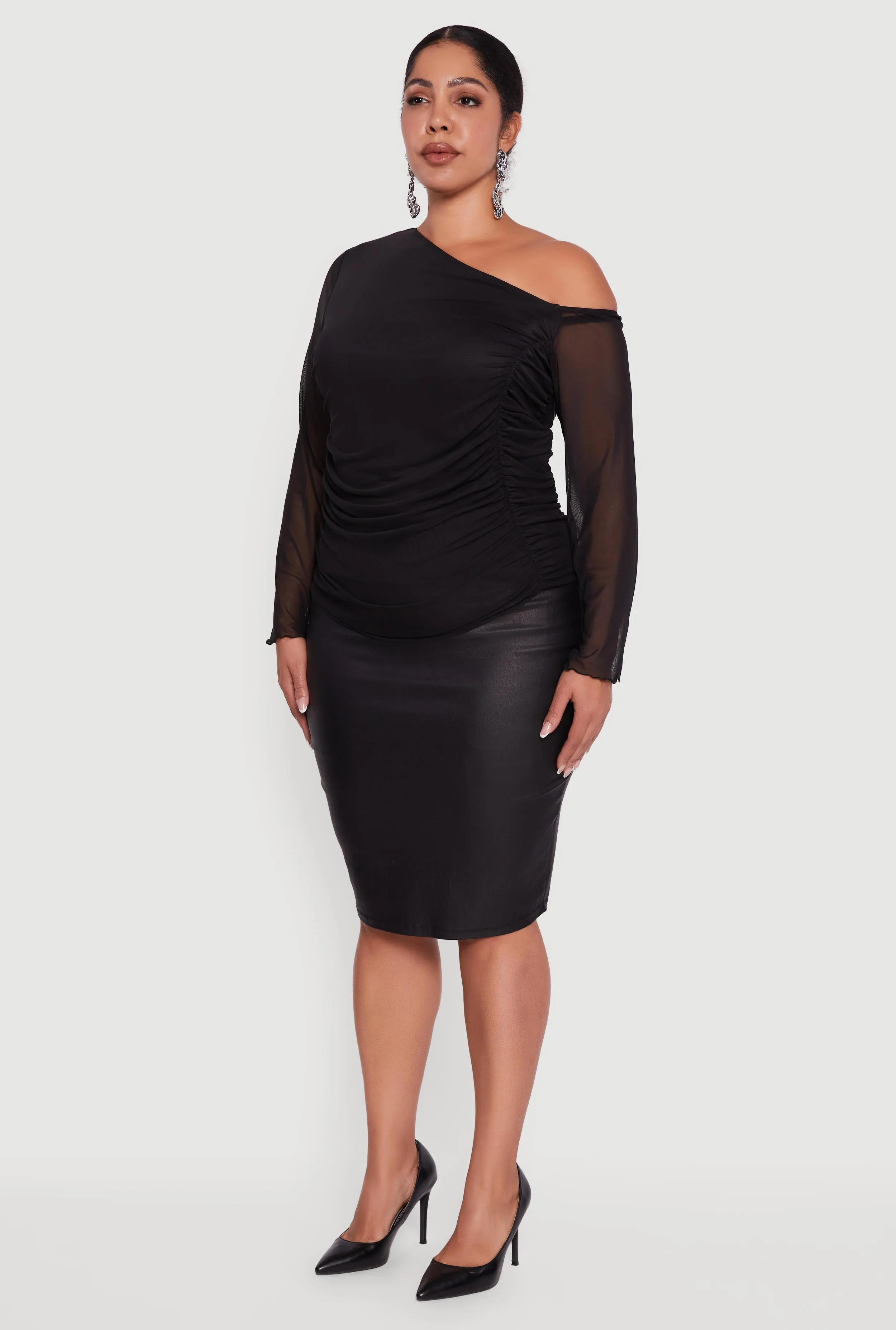 Plus Size One Shoulder Long Sleeve Mesh Blouse sold by Rainbow product image thumbnail 5