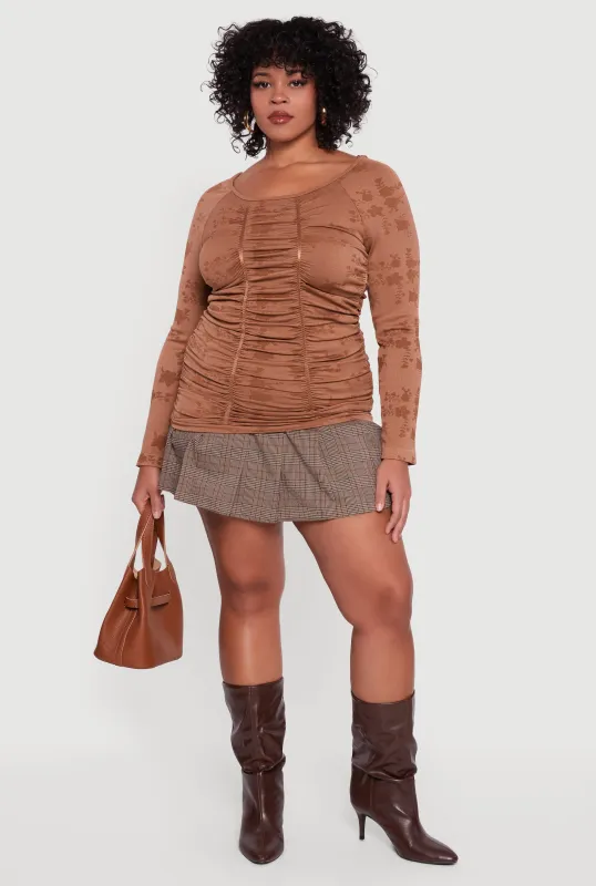 Plus Size Floral Print Scoop Neck Long Sleeve Top sold by Rainbow