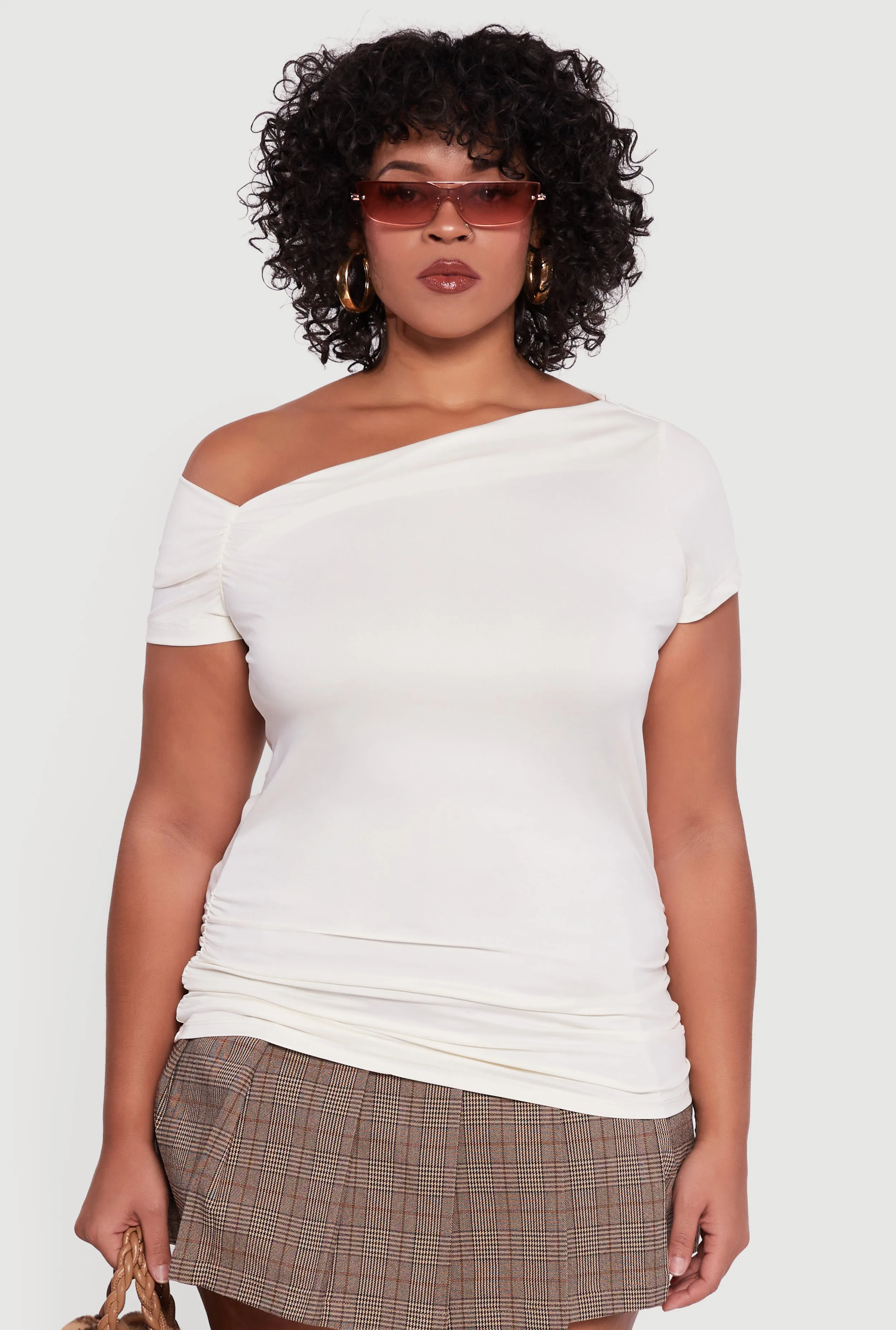 Plus Size One Shoulder Side Ruched Blouse sold by Rainbow product image thumbnail 2