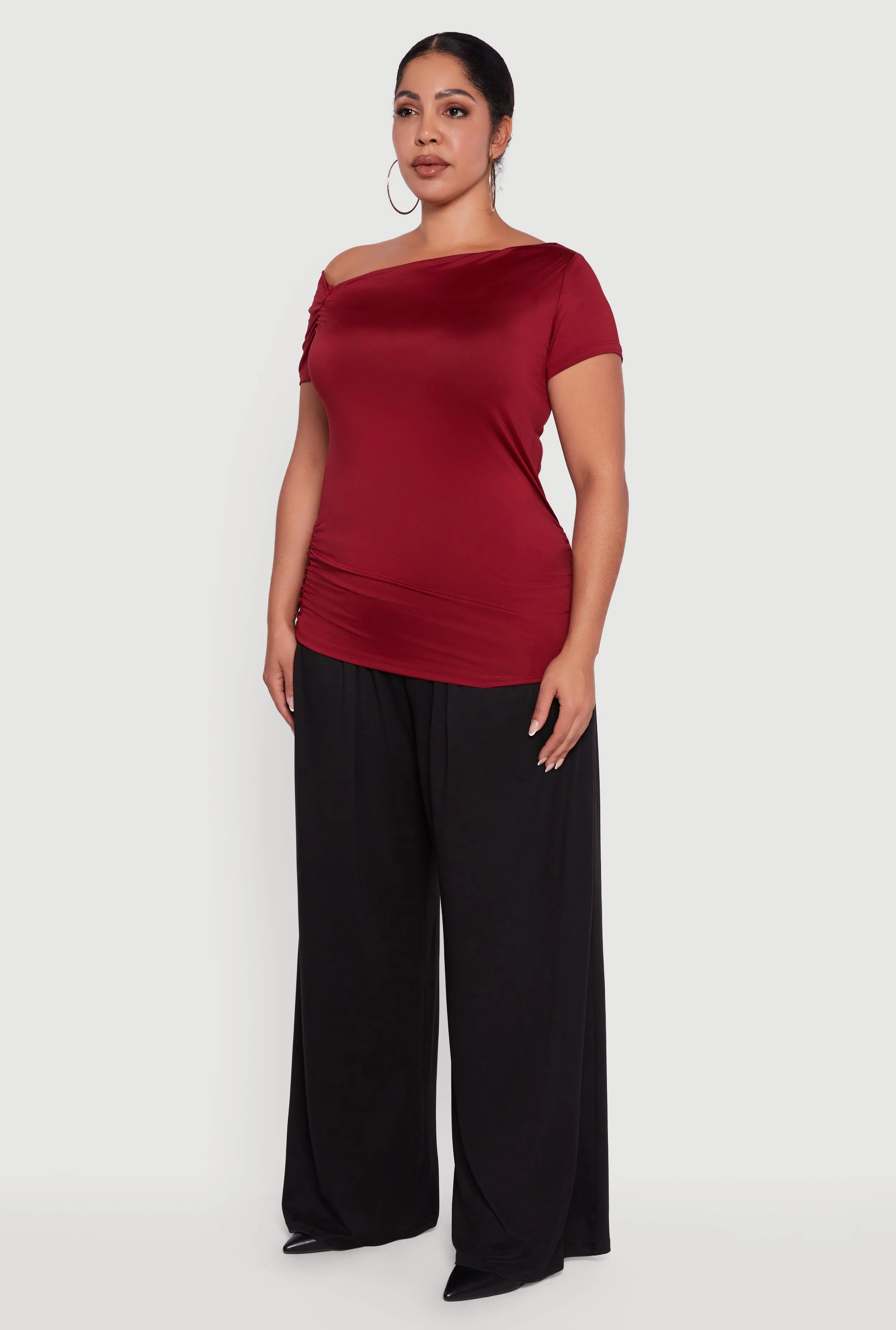 Plus Size One Shoulder Side Ruched Blouse sold by Rainbow product image thumbnail 5