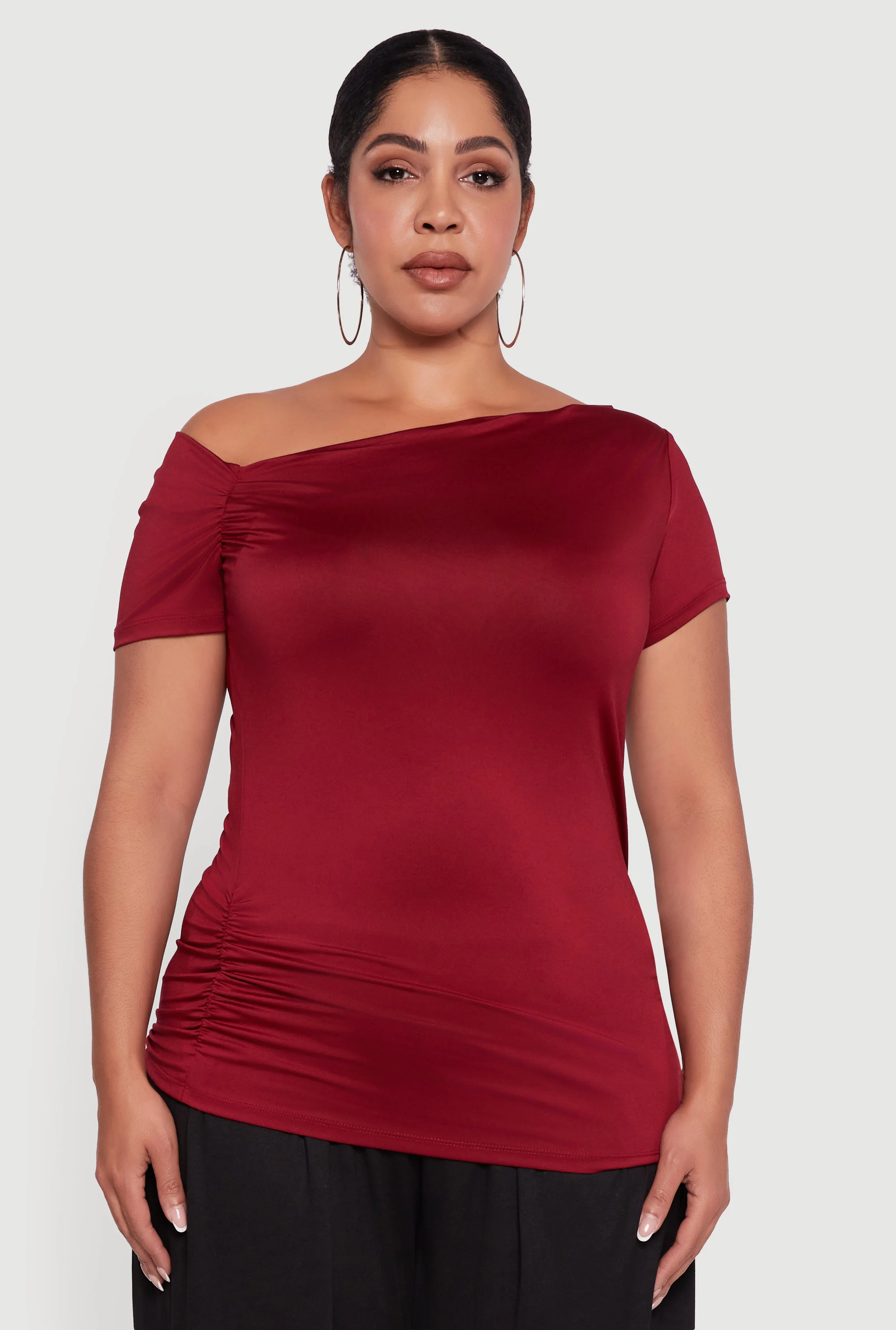 Plus Size One Shoulder Side Ruched Blouse sold by Rainbow product image thumbnail 2