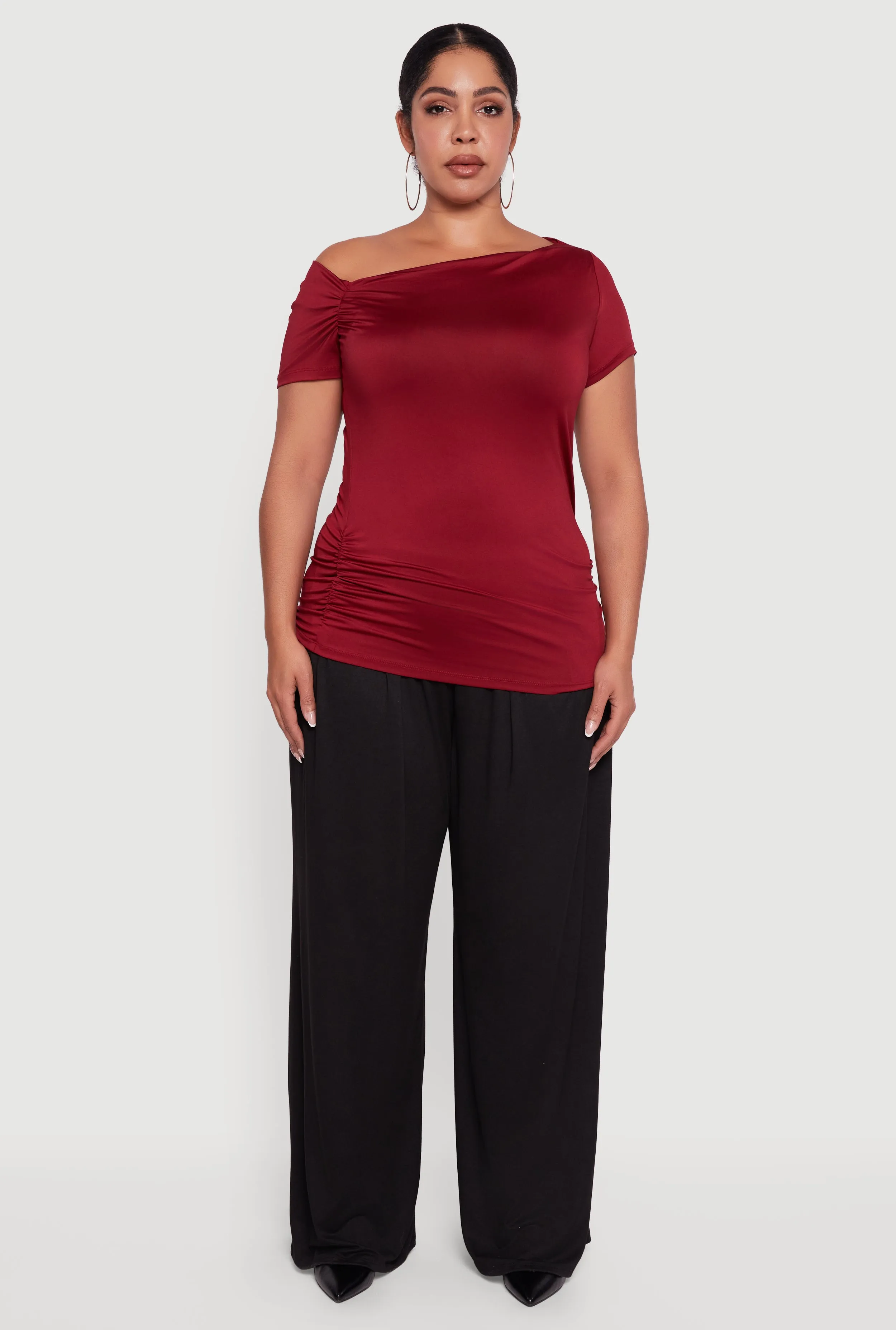 Plus Size One Shoulder Side Ruched Blouse sold by Rainbow product image thumbnail 3