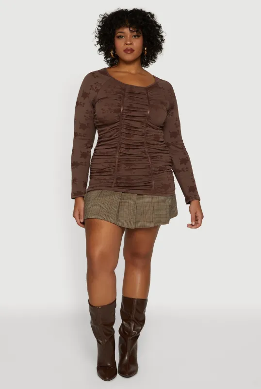 Plus Size Floral Print Scoop Neck Long Sleeve Top sold by Rainbow