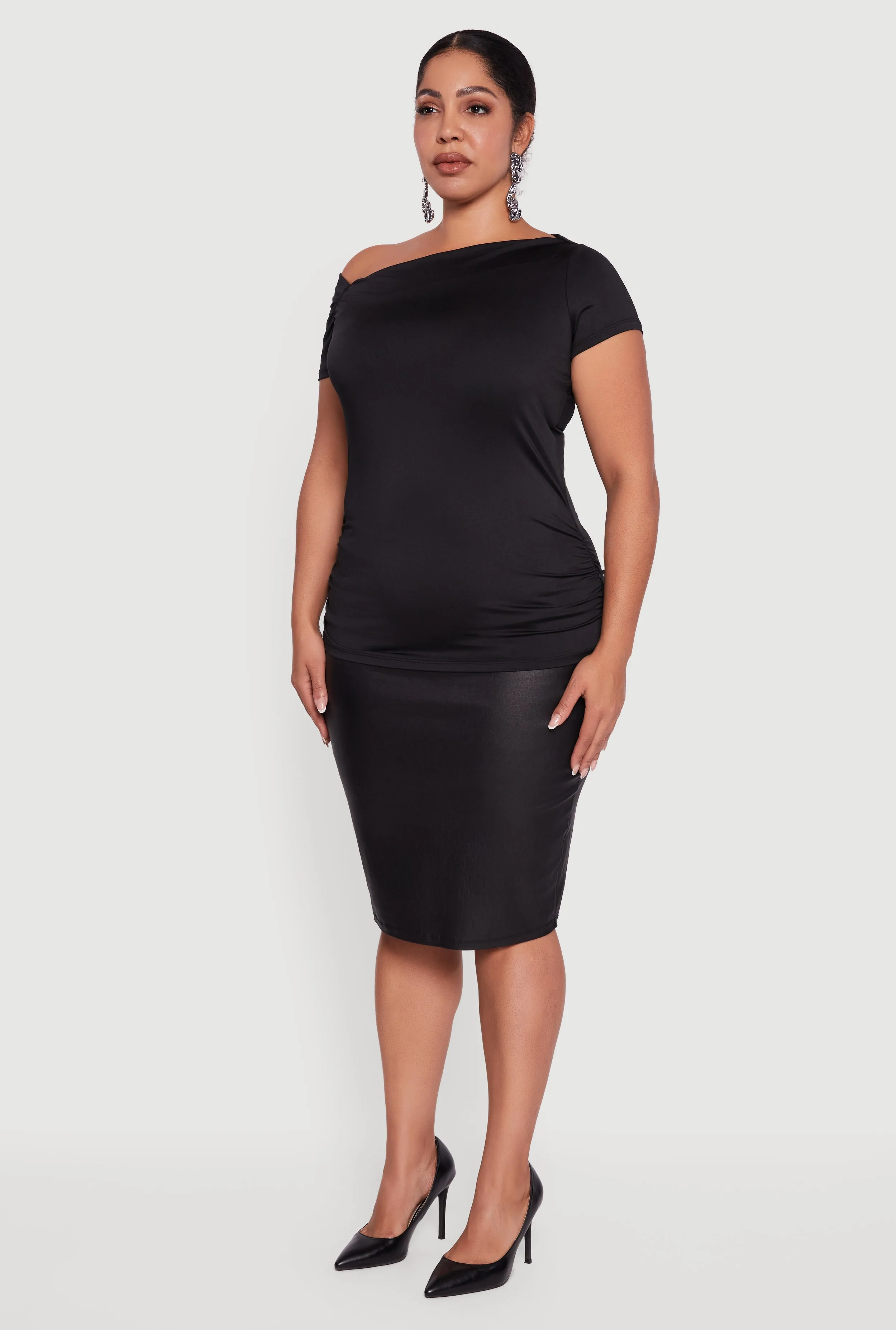 Plus Size One Shoulder Side Ruched Blouse sold by Rainbow product image thumbnail 5