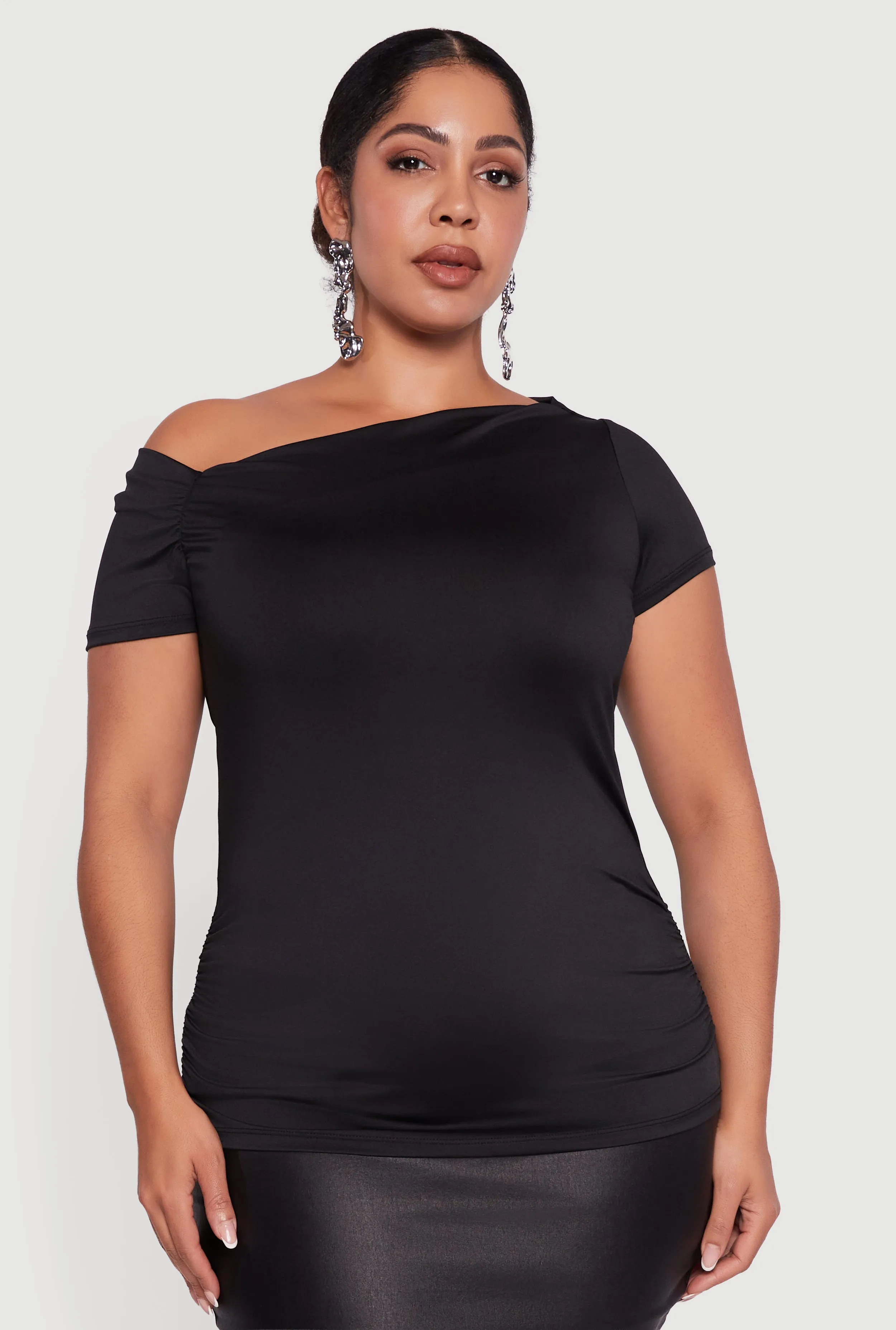 Plus Size One Shoulder Side Ruched Blouse sold by Rainbow product image thumbnail 2