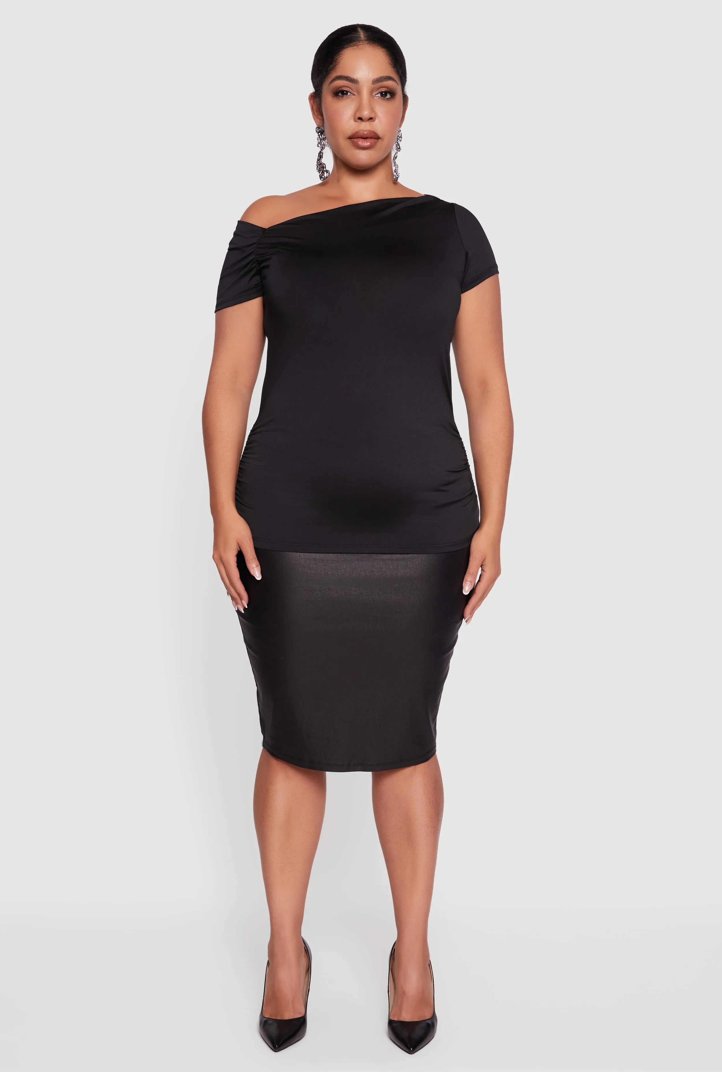 Plus Size One Shoulder Side Ruched Blouse sold by Rainbow product image thumbnail 3