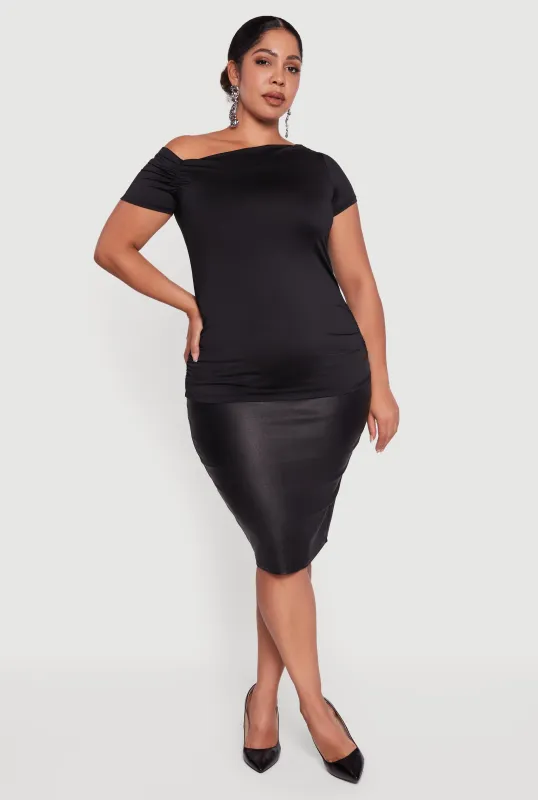 Plus Size One Shoulder Side Ruched Blouse sold by Rainbow