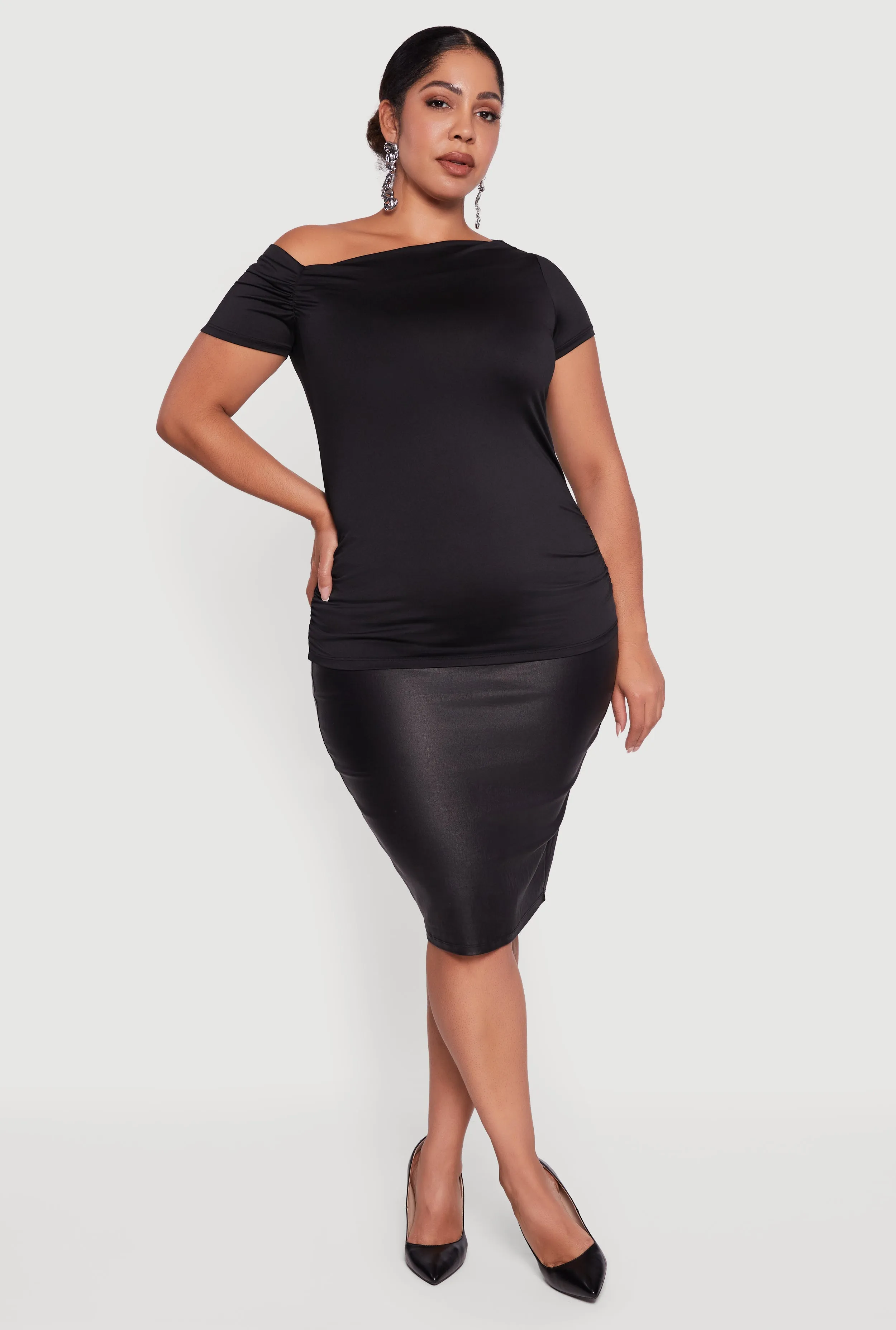 Plus Size One Shoulder Side Ruched Blouse sold by Rainbow