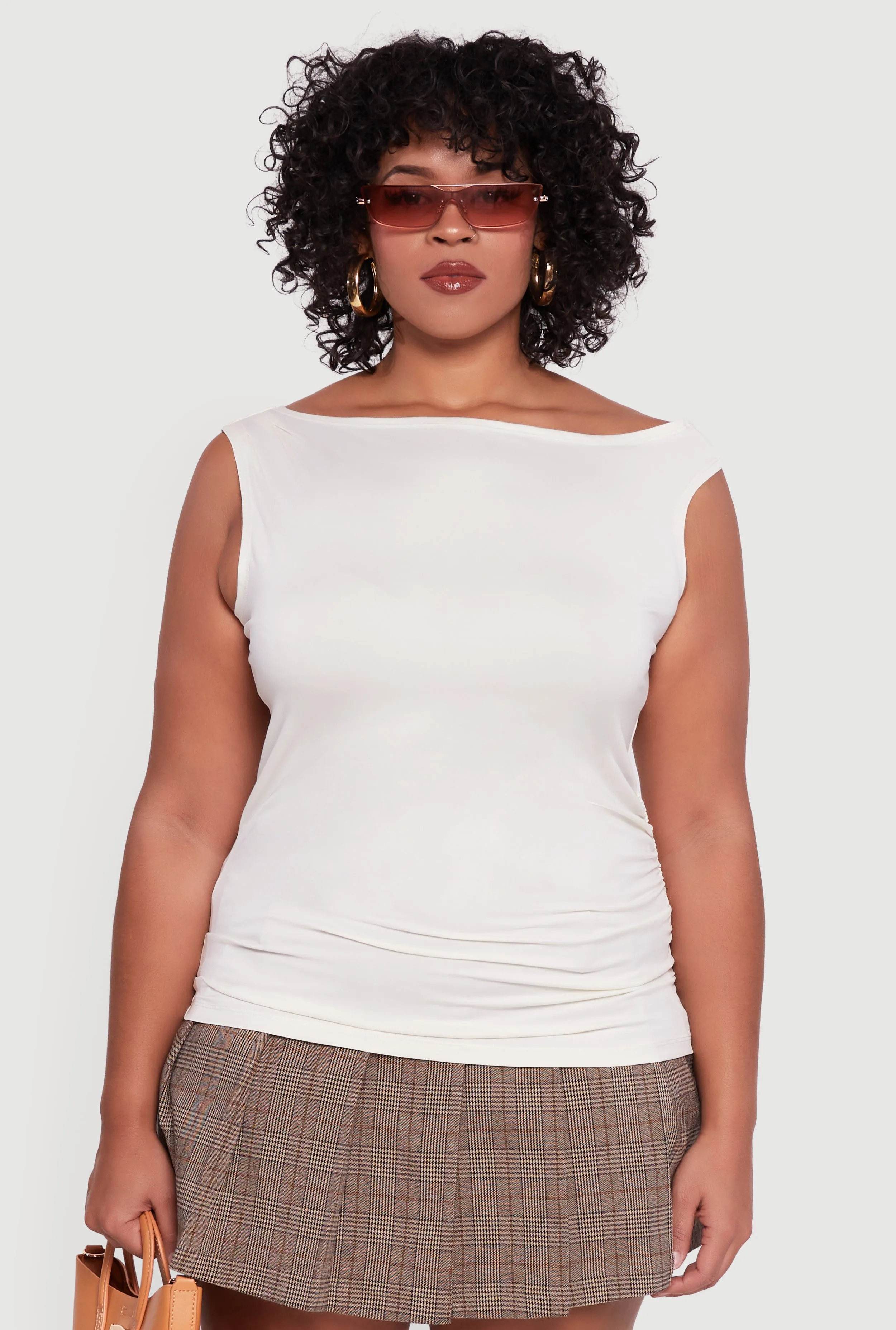 Plus Size Sleeveless Boat Neck Ruched Blouse sold by Rainbow product image thumbnail 2