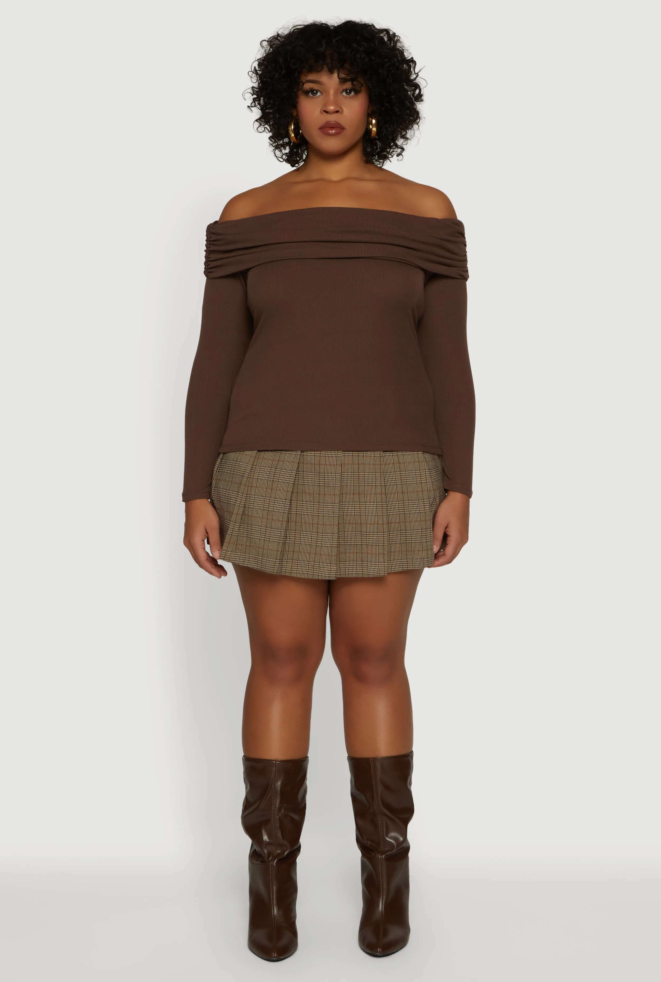 Plus Size Ruched Fold Over Off The Shoulder Long Sleeve Top sold by Rainbow product image thumbnail 3