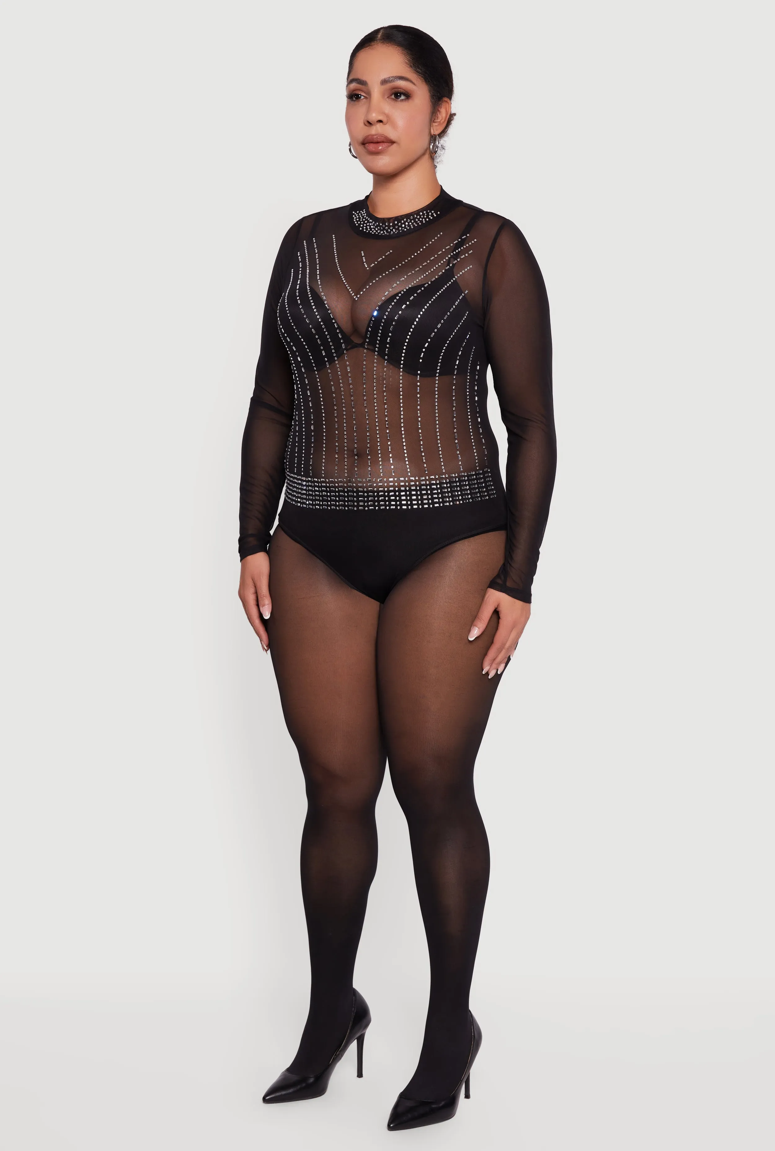 Plus Size Rhinestone Detail Long Sleeve Bodysuit sold by Rainbow product image thumbnail 5