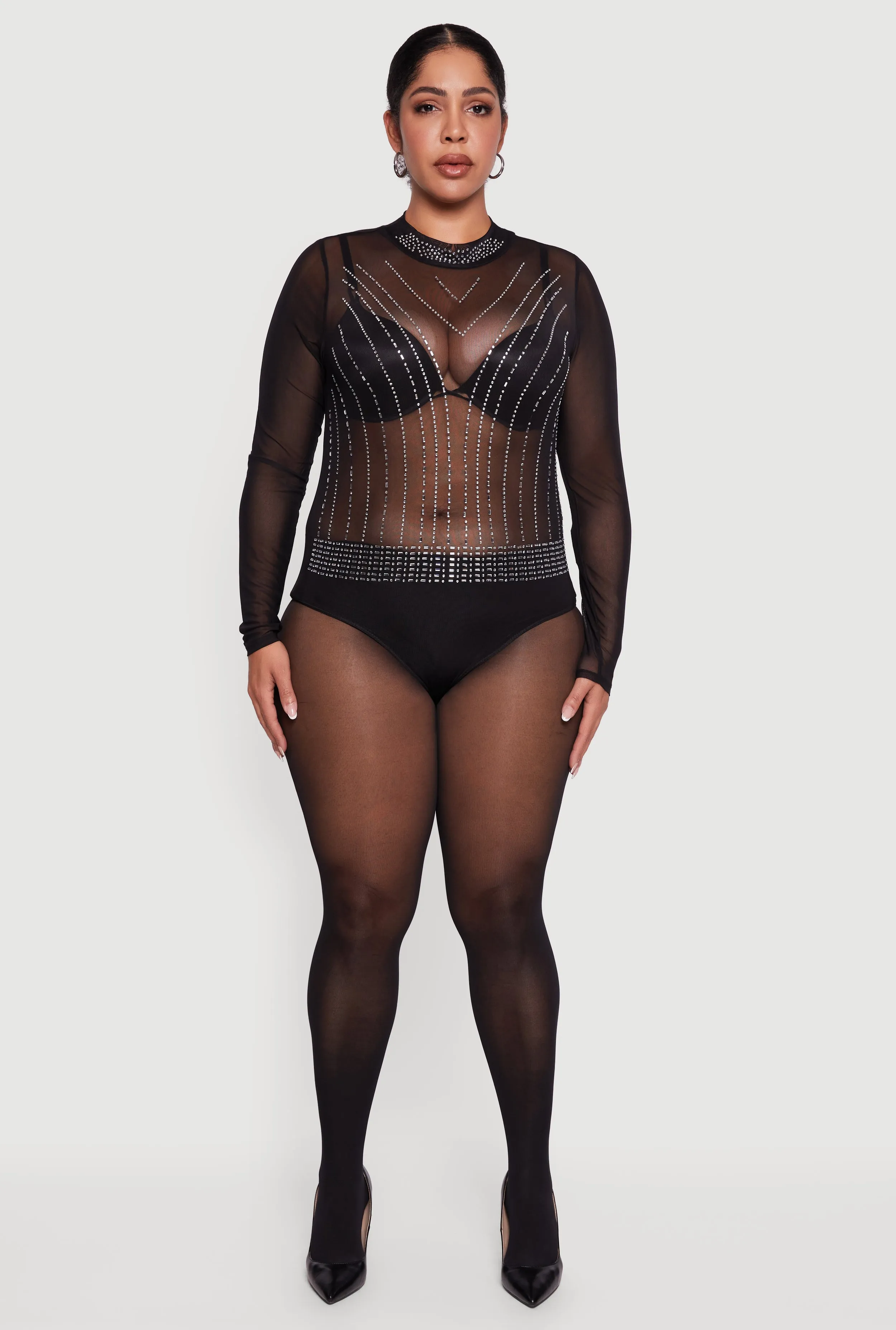 Plus Size Rhinestone Detail Long Sleeve Bodysuit sold by Rainbow product image thumbnail 3