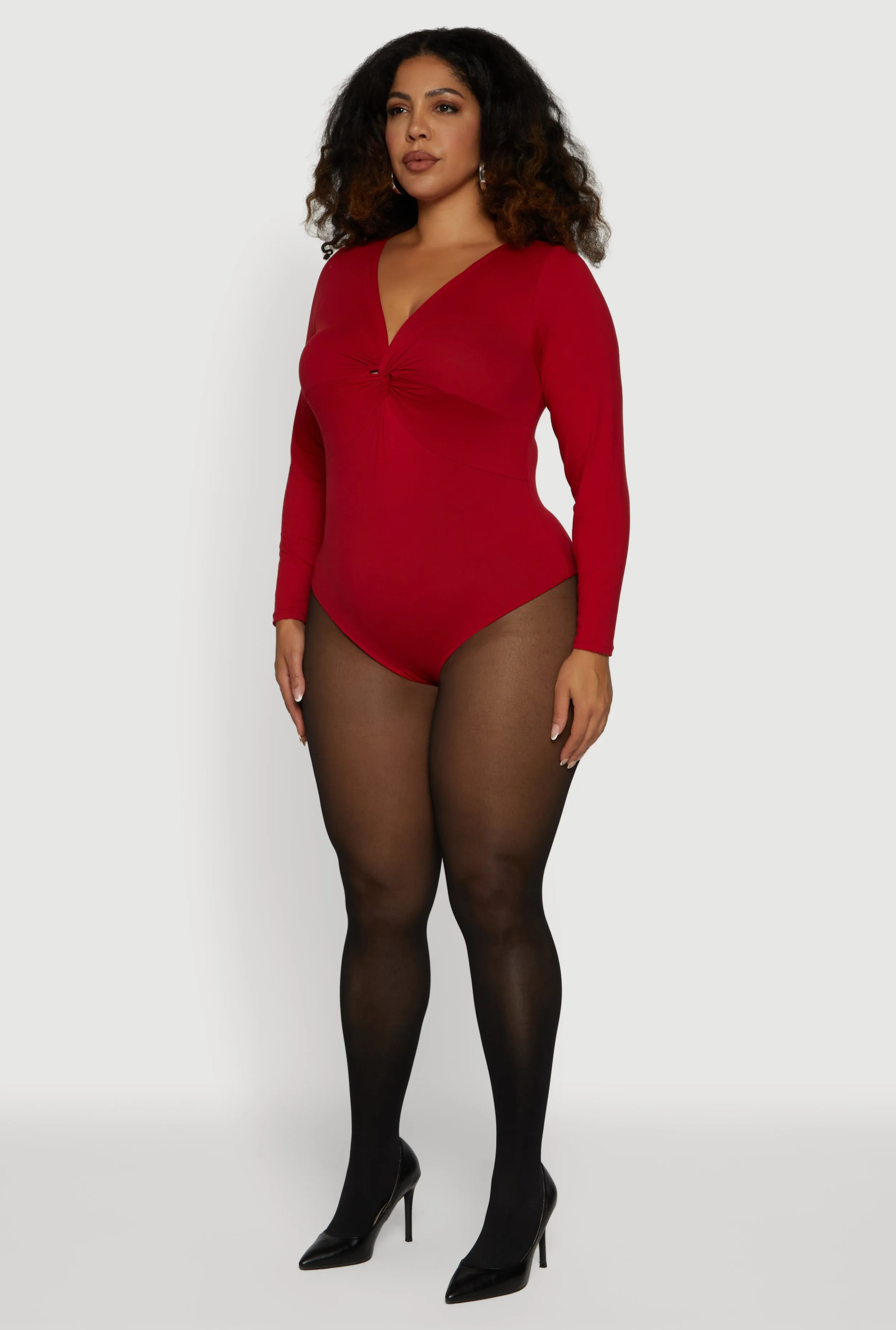Plus Size Twist Front Plunge Neck Long Sleeve Bodysuit sold by Rainbow product image thumbnail 5