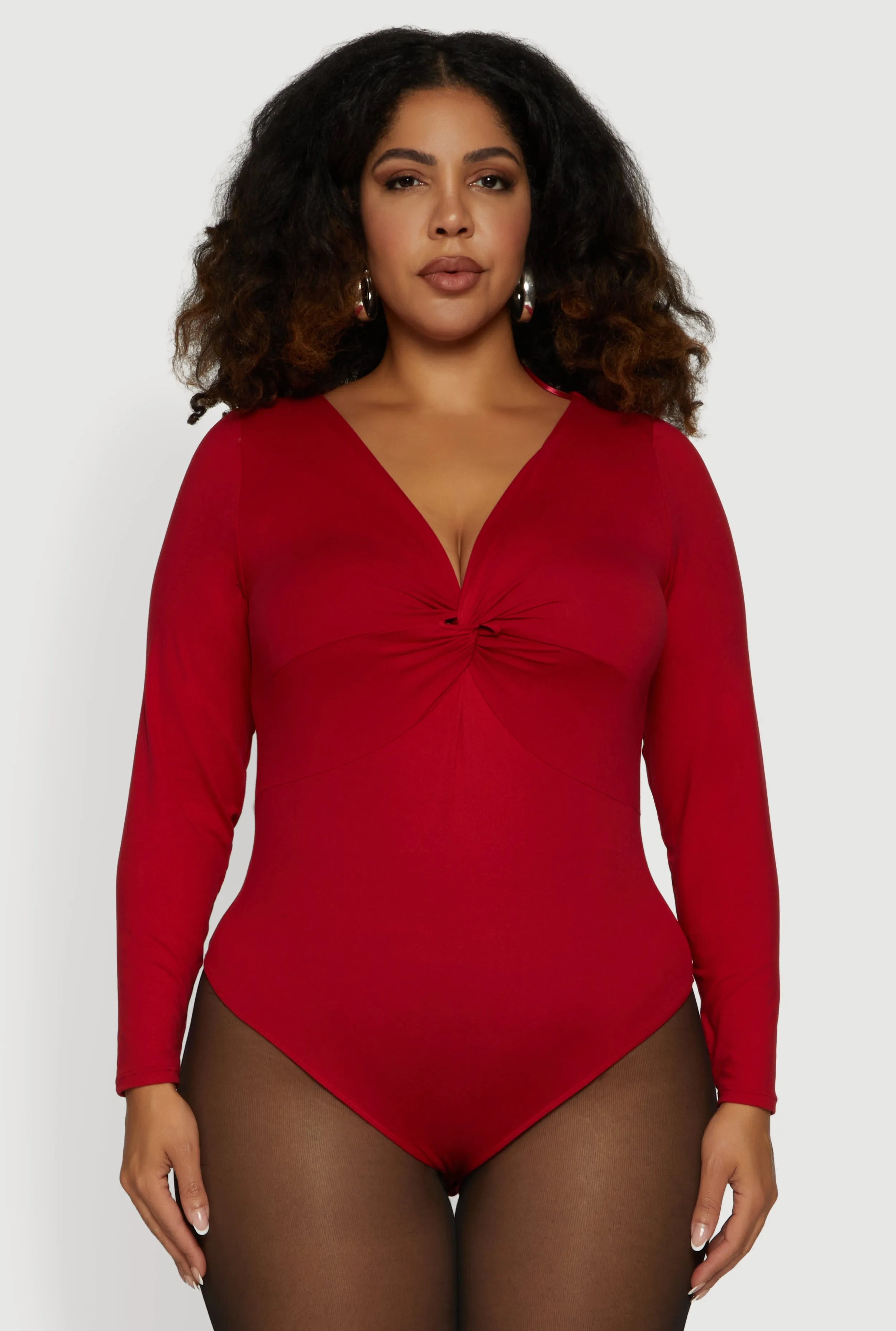 Plus Size Twist Front Plunge Neck Long Sleeve Bodysuit sold by Rainbow product image thumbnail 2