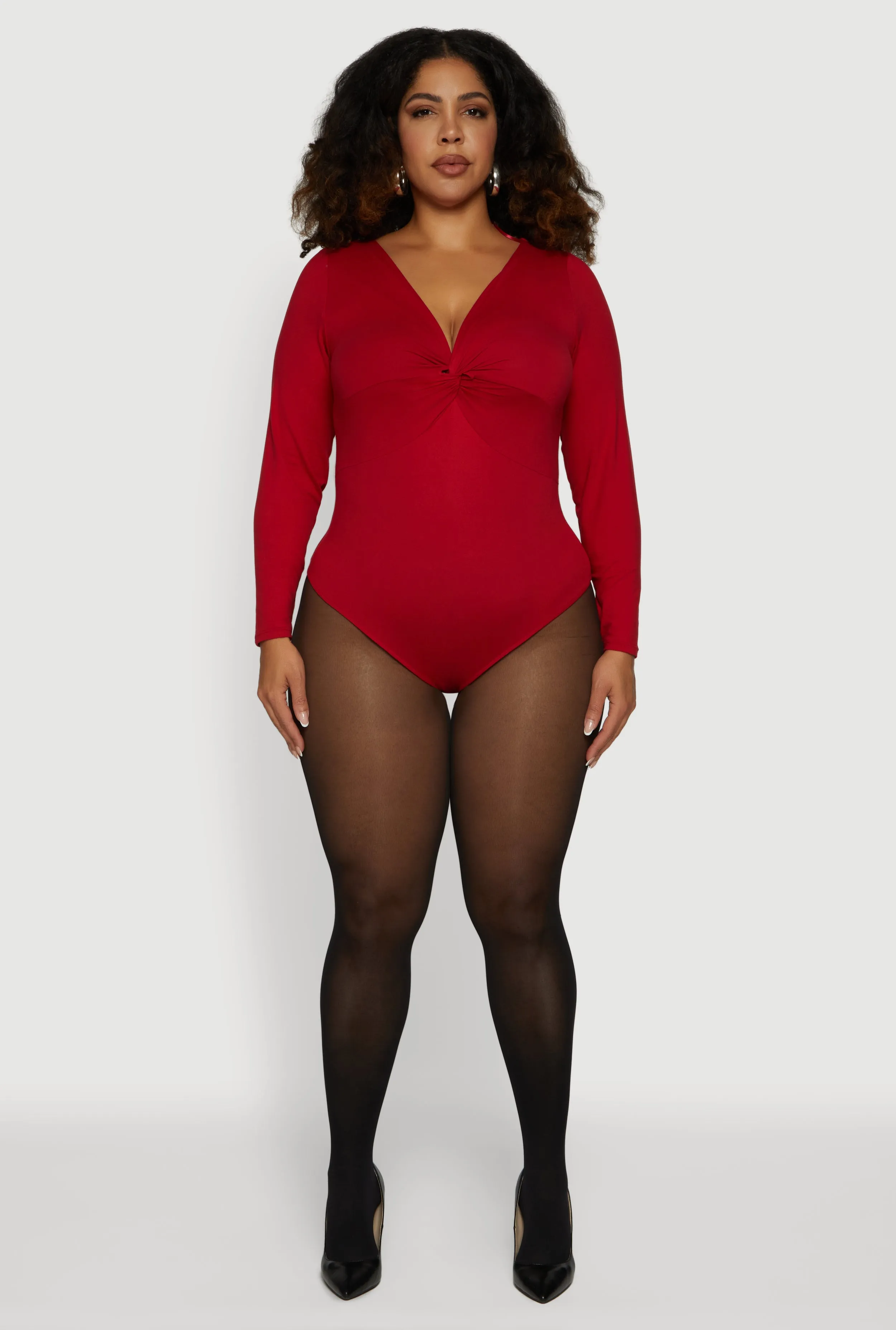 Plus Size Twist Front Plunge Neck Long Sleeve Bodysuit sold by Rainbow product image thumbnail 3