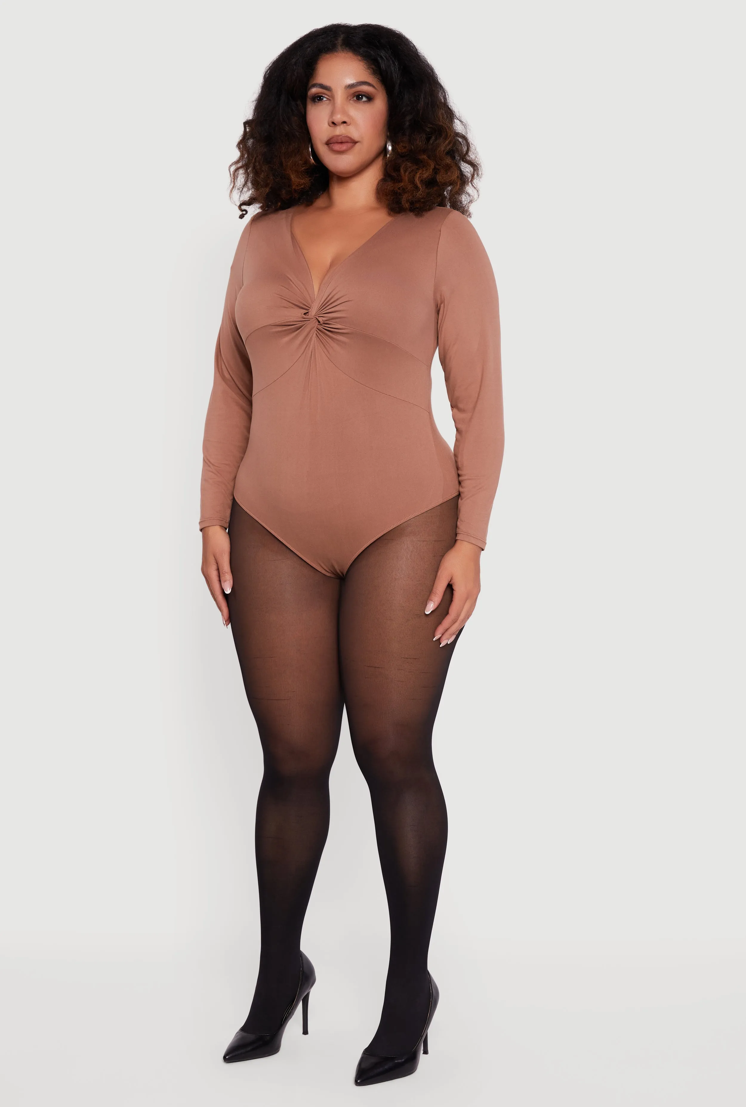 Plus Size Twist Front Plunge Neck Long Sleeve Bodysuit sold by Rainbow product image thumbnail 5