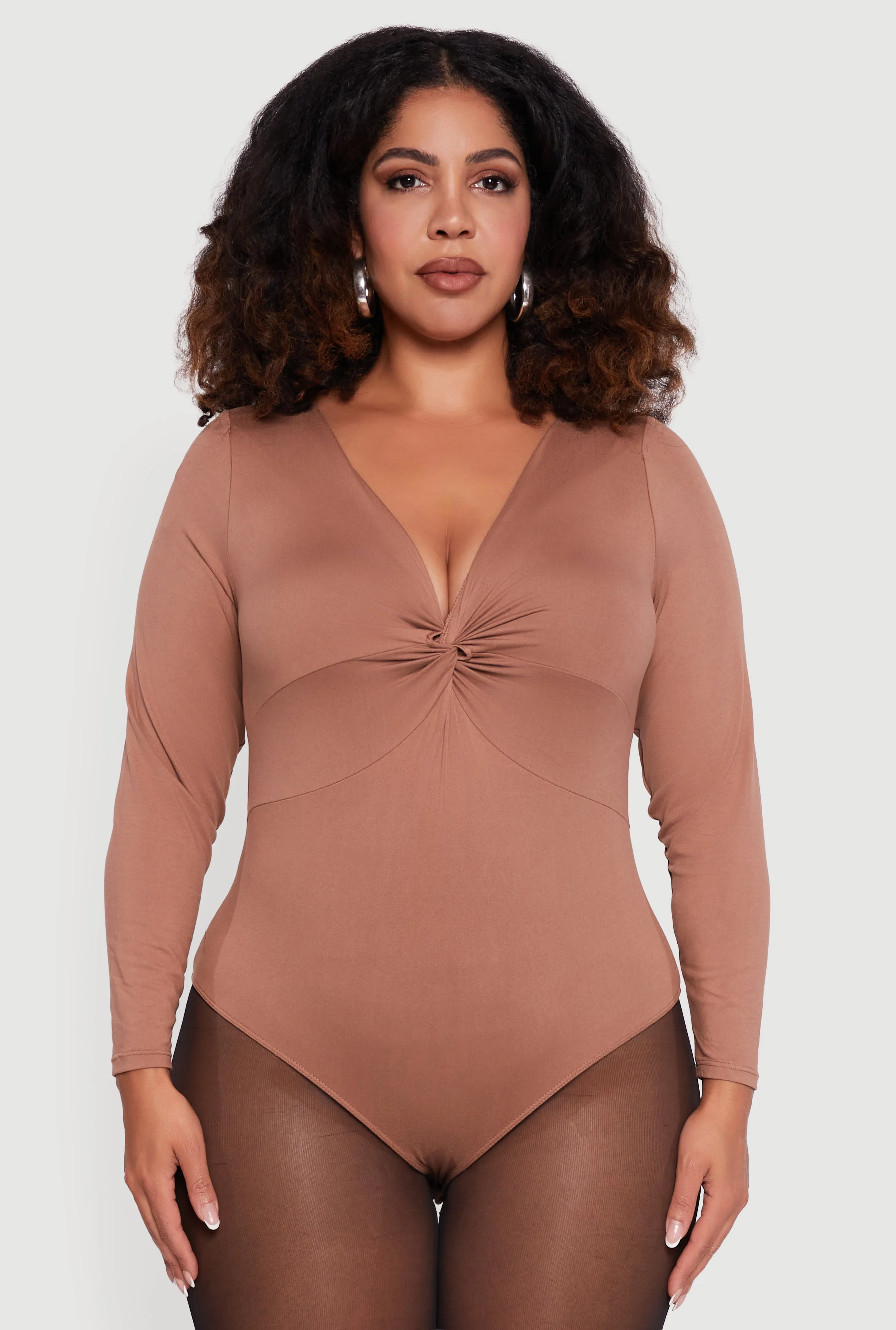Plus Size Twist Front Plunge Neck Long Sleeve Bodysuit sold by Rainbow product image thumbnail 2