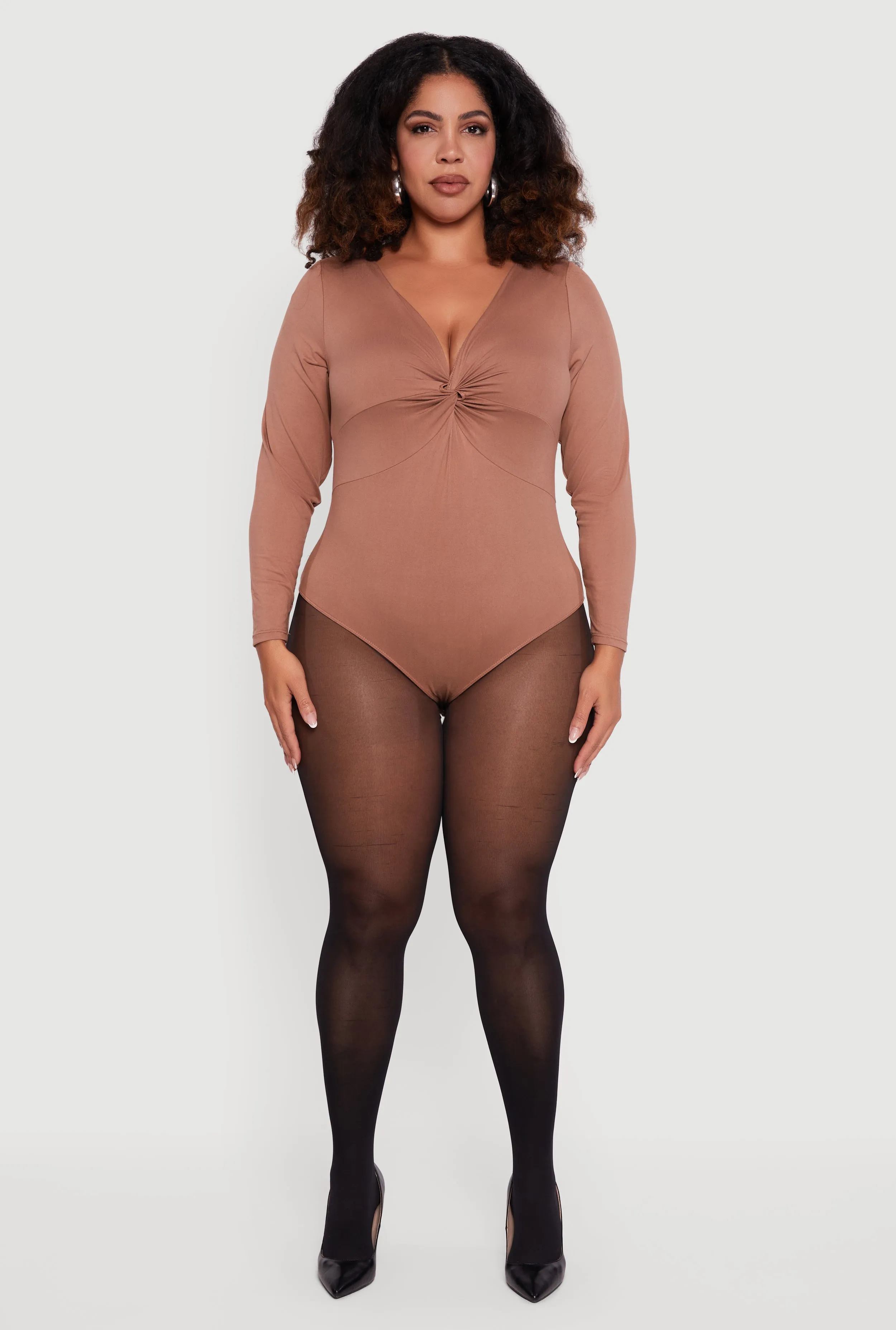 Plus Size Twist Front Plunge Neck Long Sleeve Bodysuit sold by Rainbow product image thumbnail 3