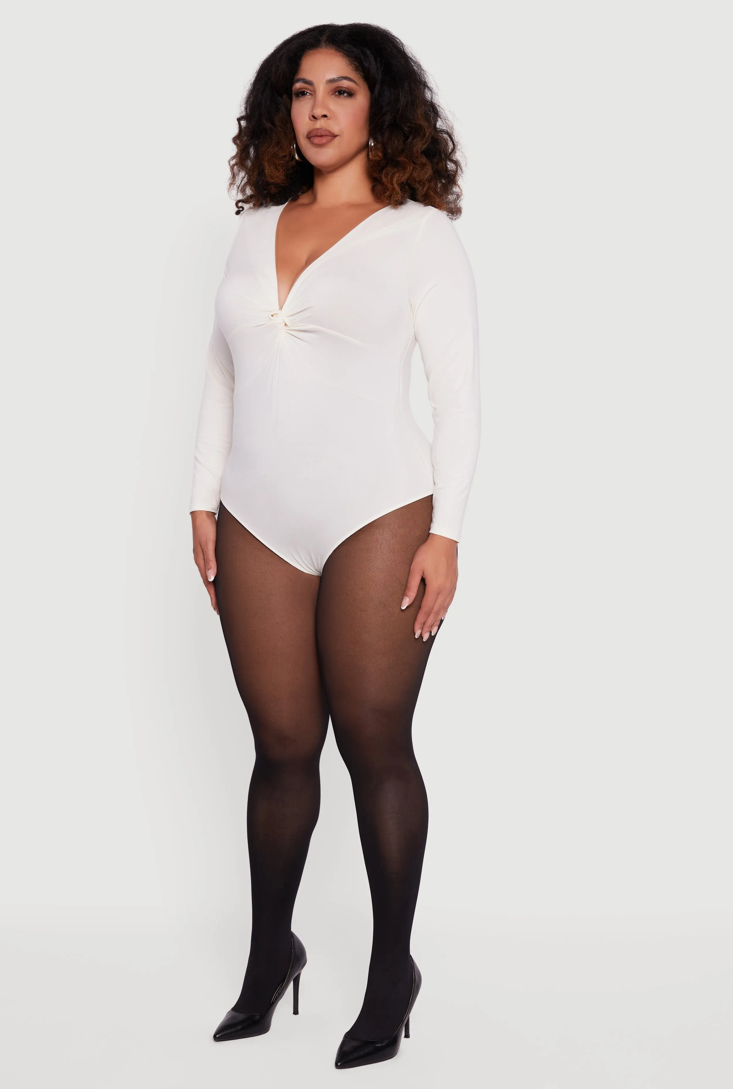 Plus Size Twist Front Plunge Neck Long Sleeve Bodysuit sold by Rainbow product image thumbnail 5