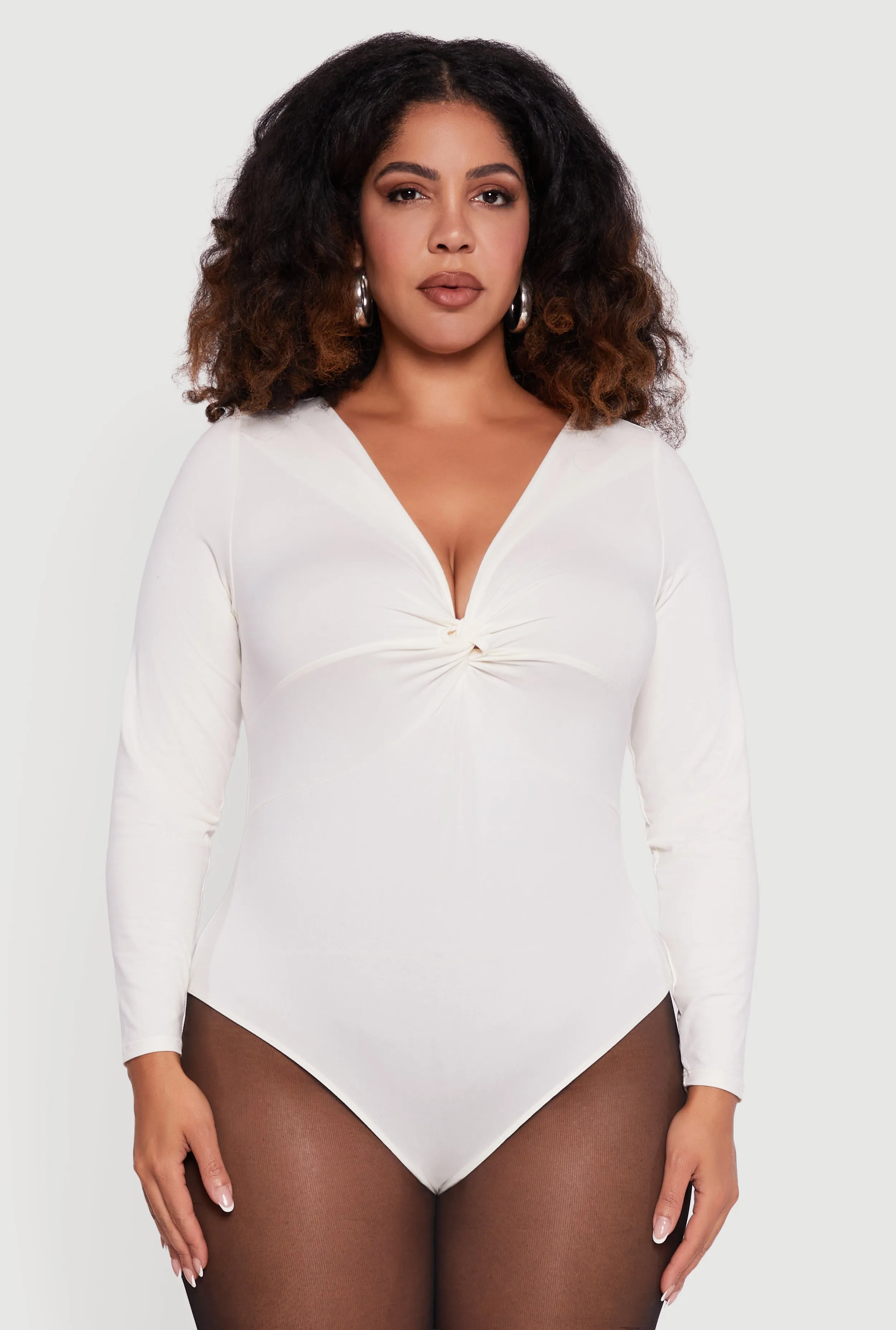 Plus Size Twist Front Plunge Neck Long Sleeve Bodysuit sold by Rainbow product image thumbnail 2