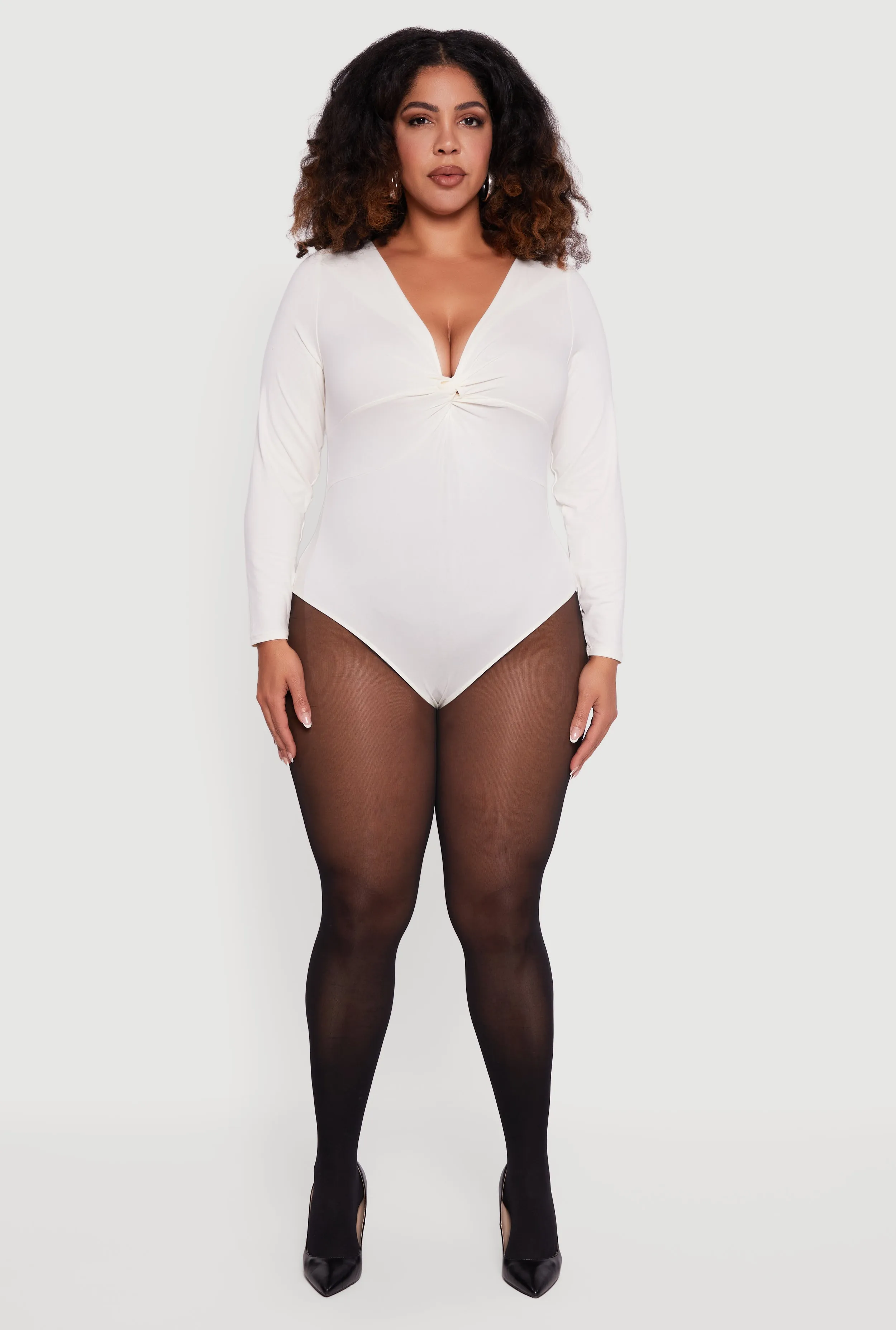Plus Size Twist Front Plunge Neck Long Sleeve Bodysuit sold by Rainbow product image thumbnail 3