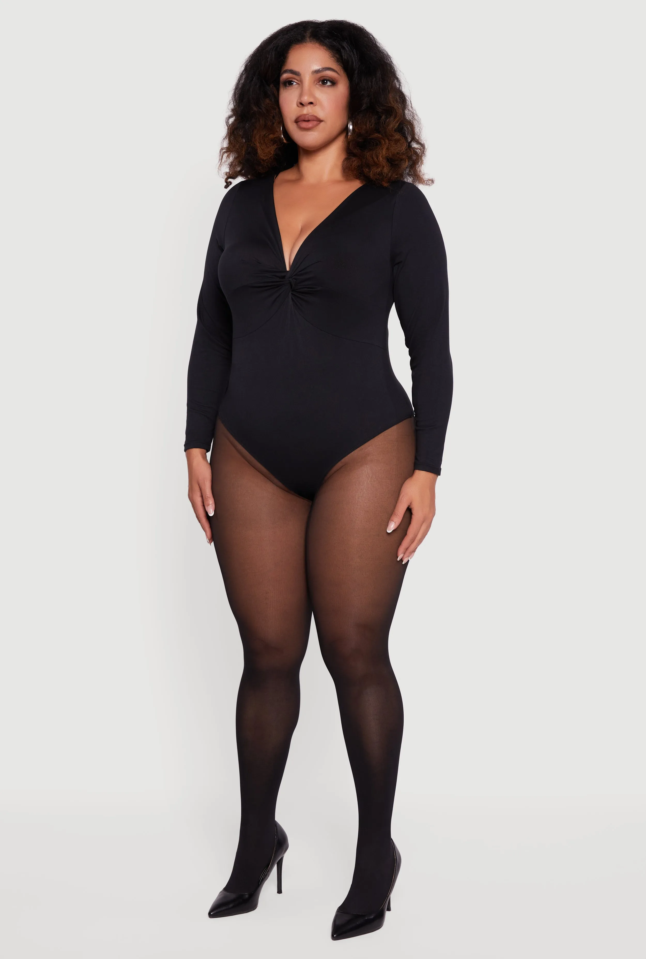 Plus Size Twist Front Plunge Neck Long Sleeve Bodysuit sold by Rainbow product image thumbnail 5