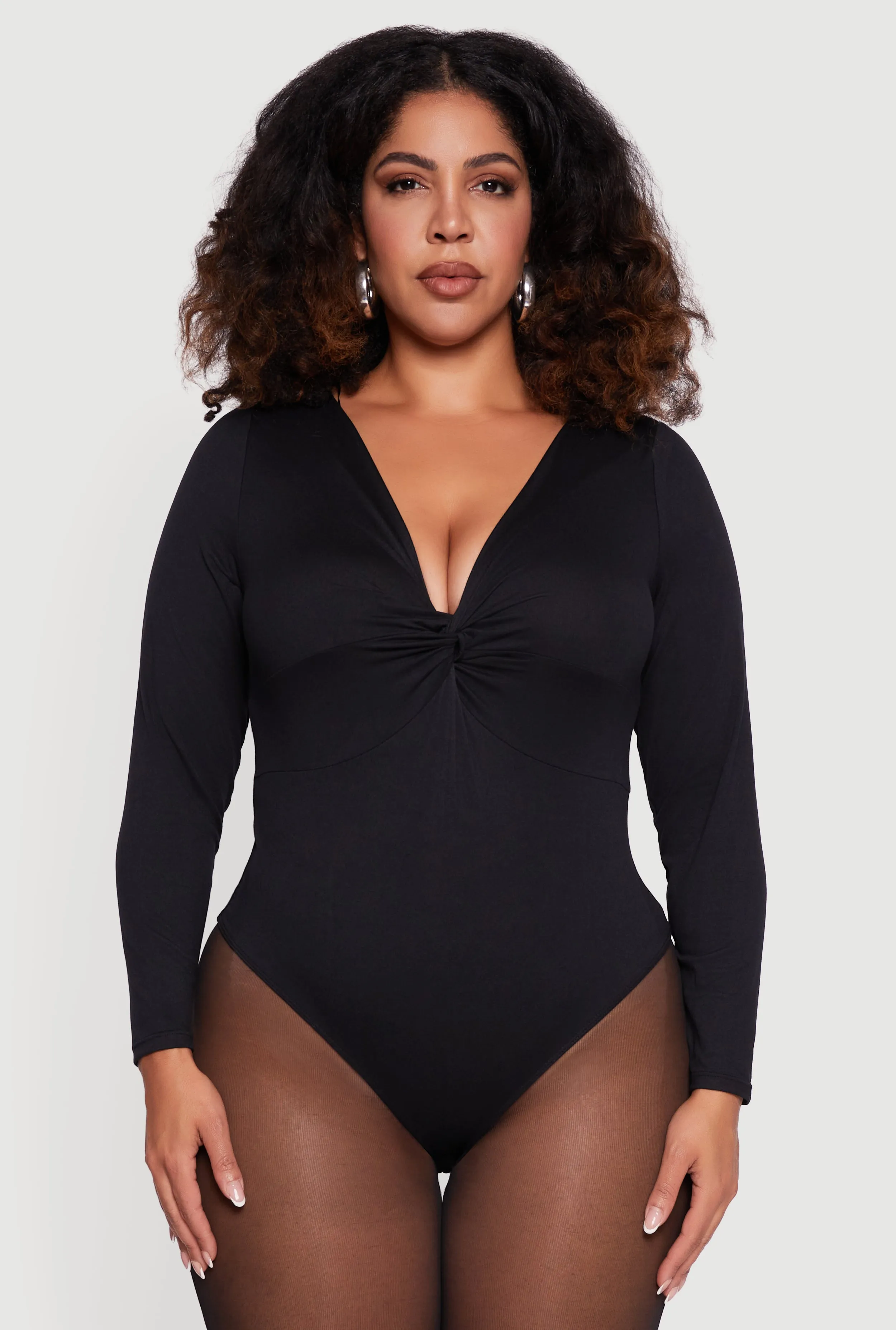 Plus Size Twist Front Plunge Neck Long Sleeve Bodysuit sold by Rainbow product image thumbnail 2