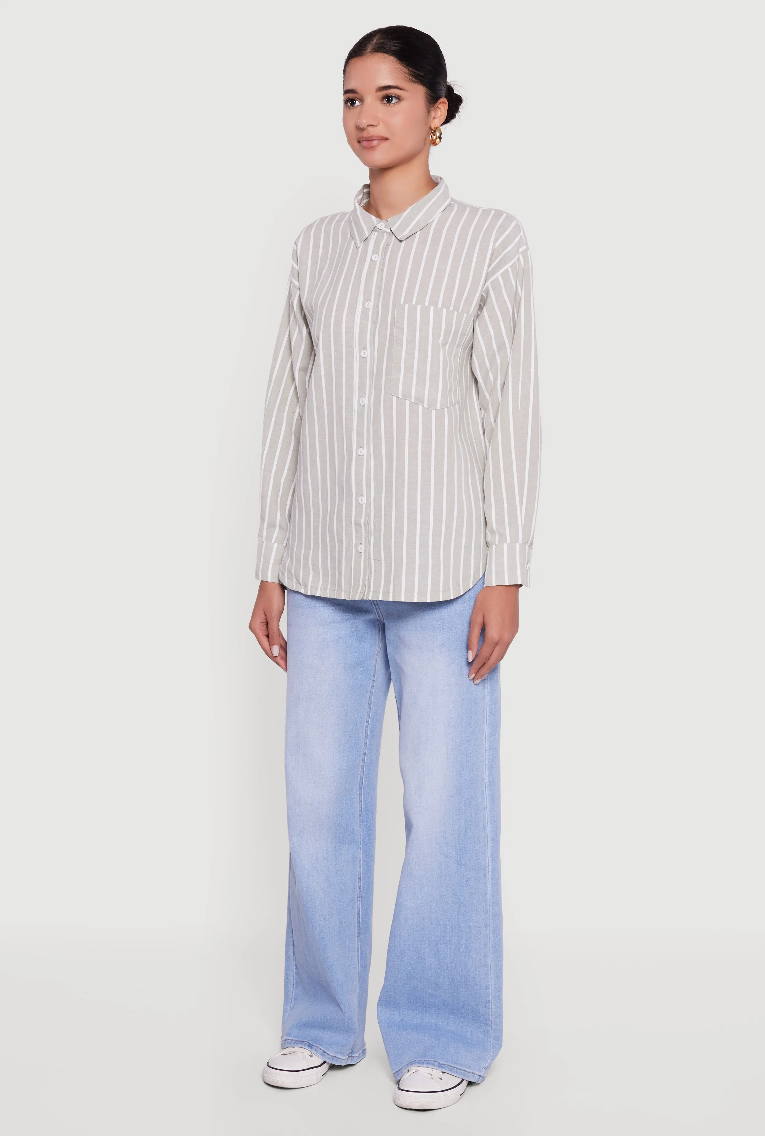 Striped Poplin Button Front Long Sleeve Shirt sold by Rainbow product image thumbnail 5