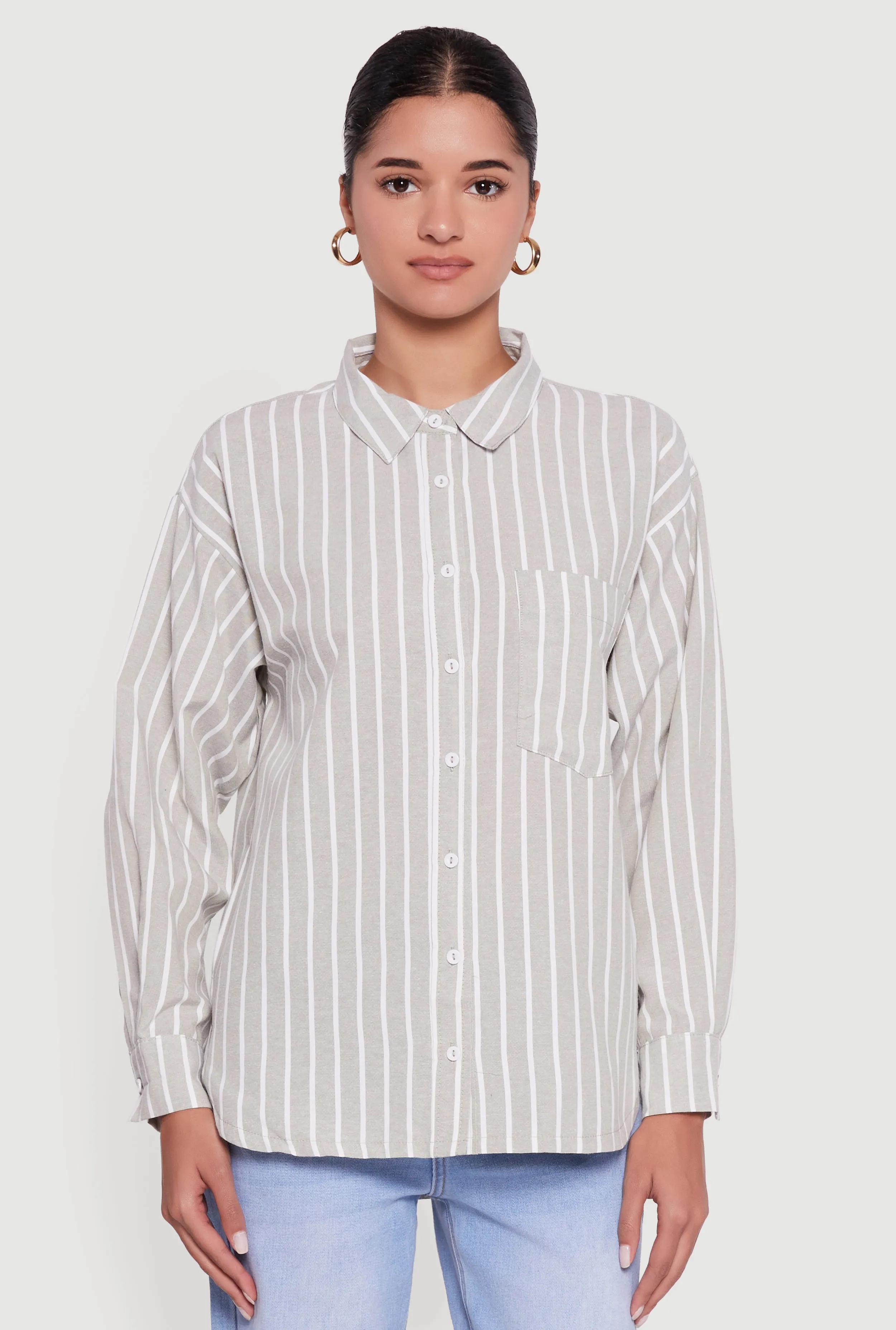 Striped Poplin Button Front Long Sleeve Shirt sold by Rainbow product image thumbnail 2