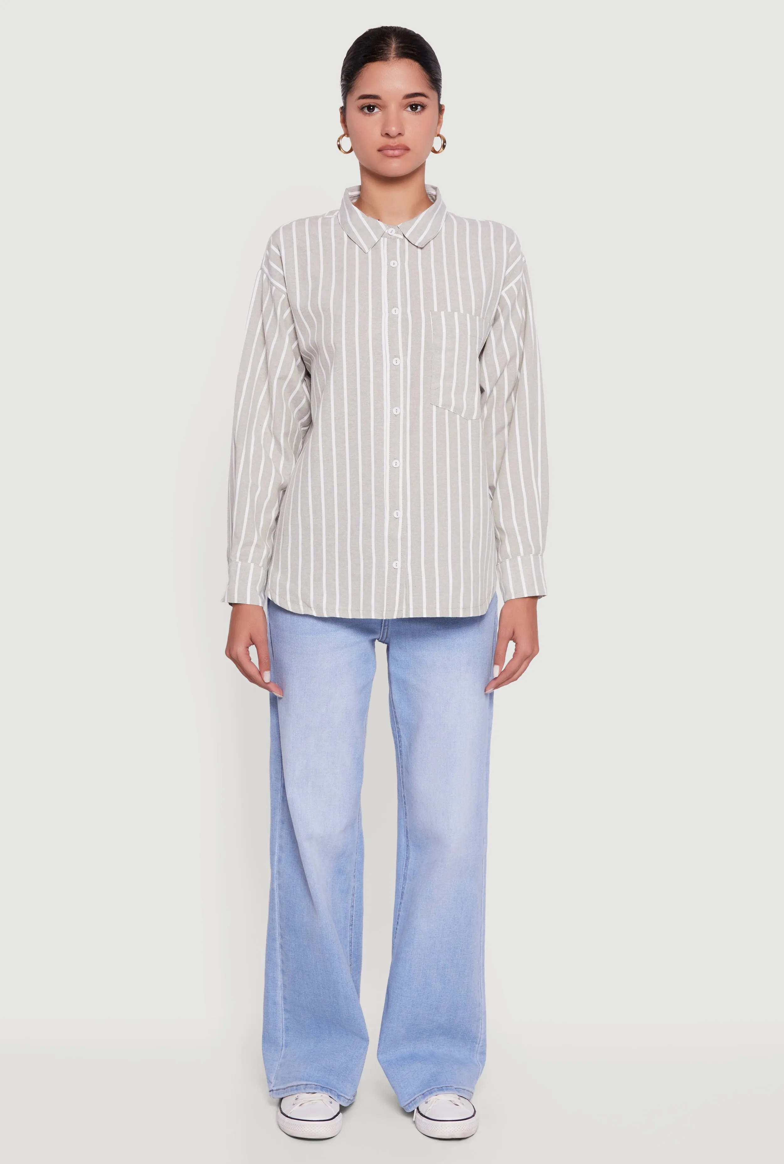 Striped Poplin Button Front Long Sleeve Shirt sold by Rainbow product image thumbnail 3