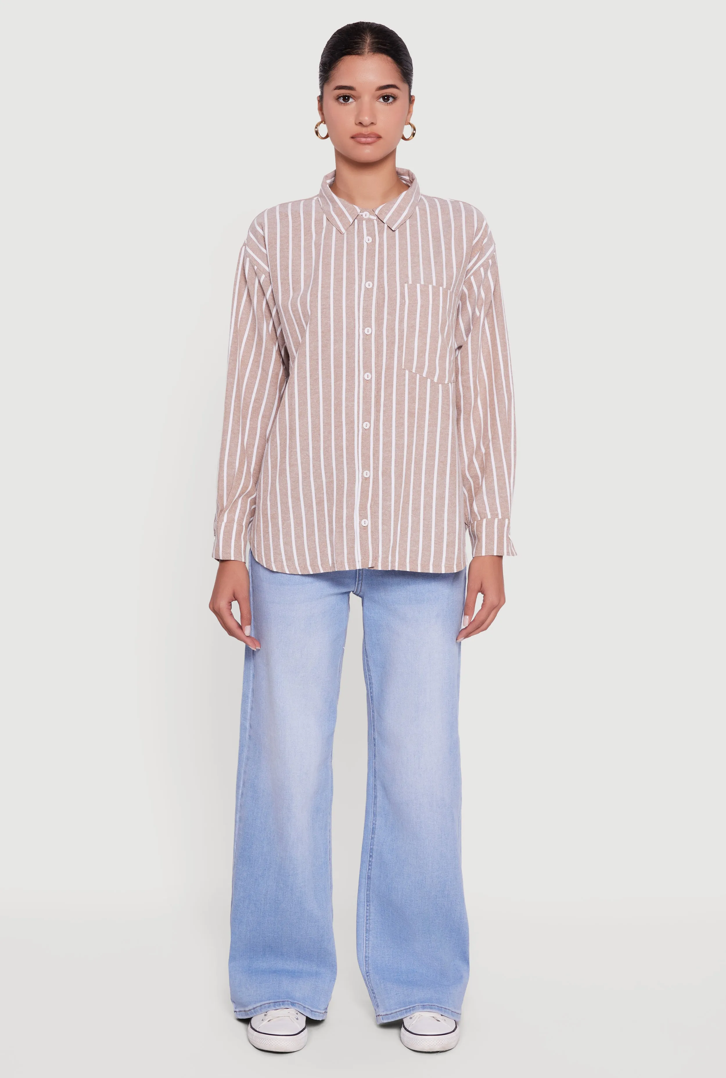 Striped Poplin Button Front Long Sleeve Shirt sold by Rainbow product image thumbnail 3