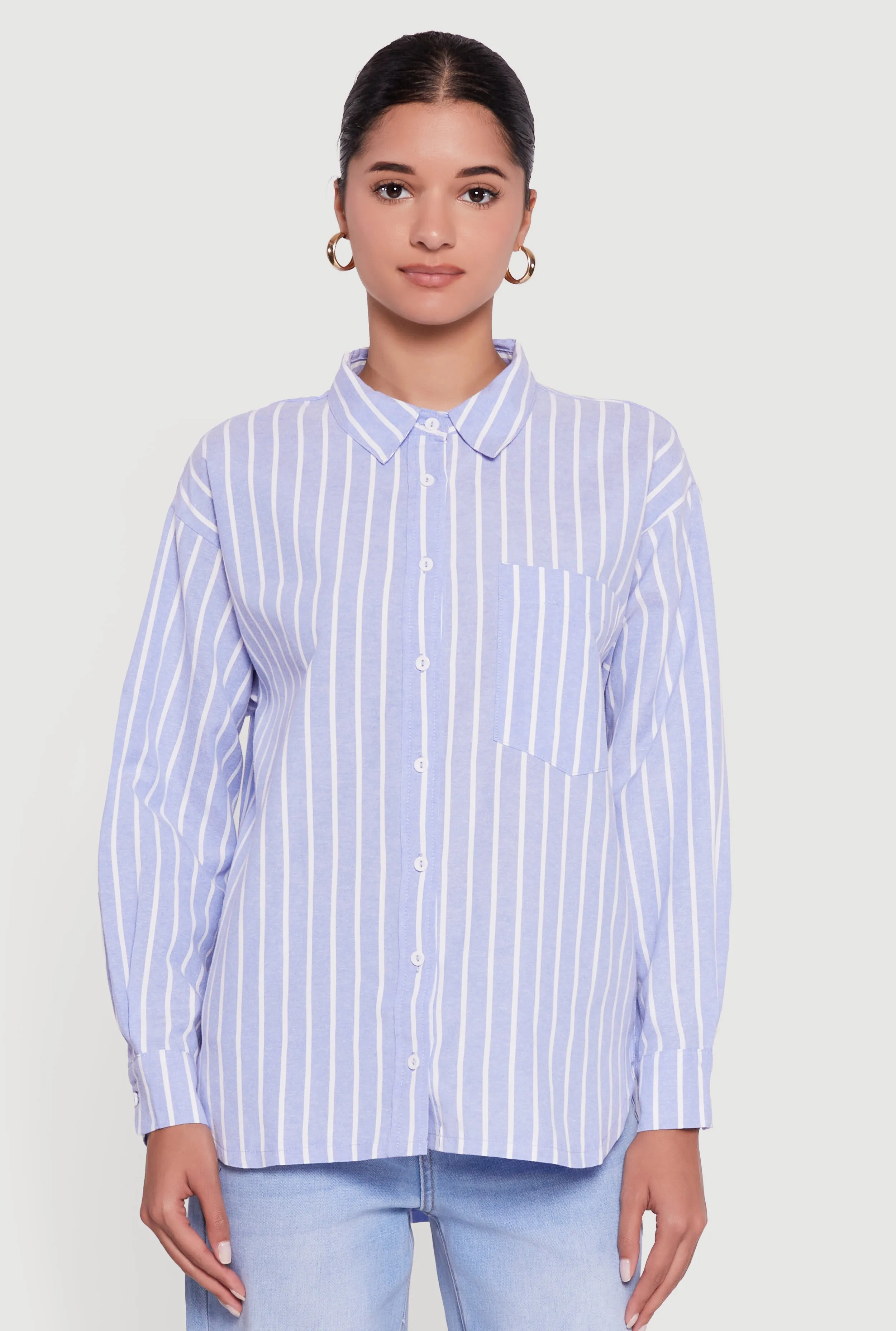 Striped Poplin Button Front Long Sleeve Shirt sold by Rainbow product image thumbnail 2