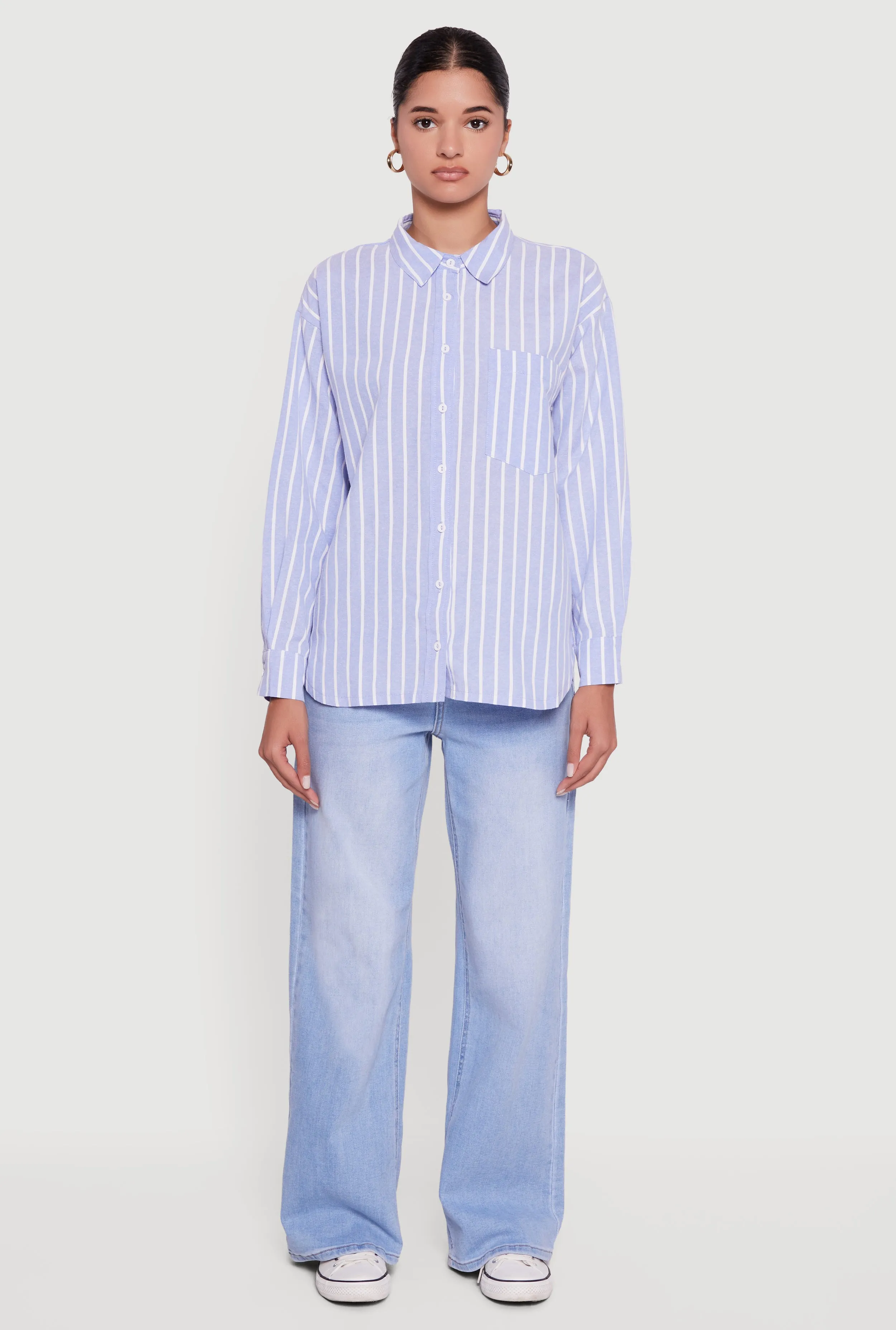 Striped Poplin Button Front Long Sleeve Shirt sold by Rainbow product image thumbnail 3