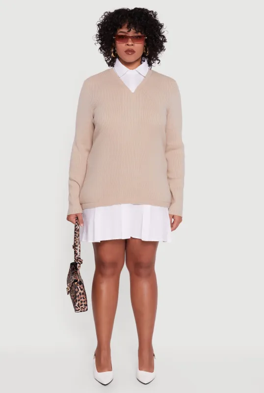 Plus Size Layered Look Sweater Dress sold by Rainbow