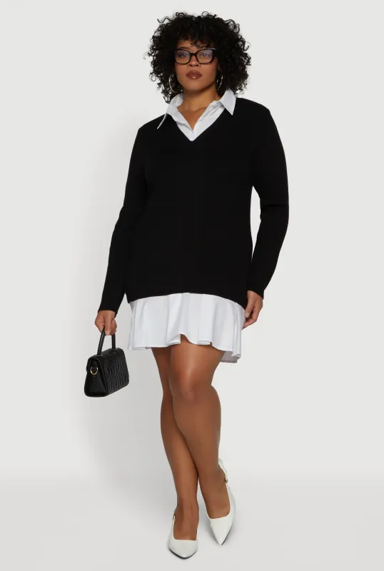 Plus Size Layered Look Sweater Dress sold by Rainbow