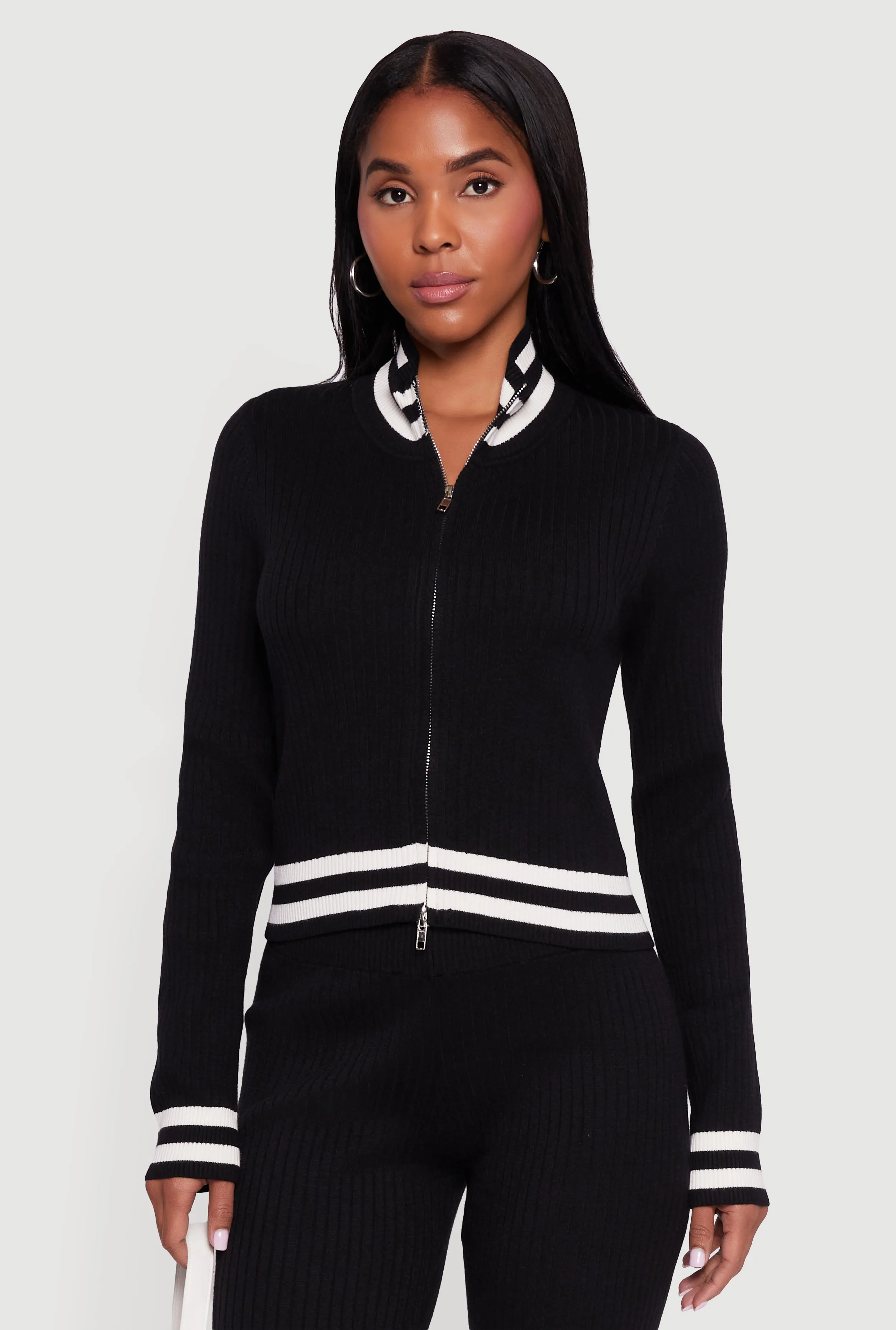 Varsity Stripe Detail Zip Front Sweater sold by Rainbow product image thumbnail 3